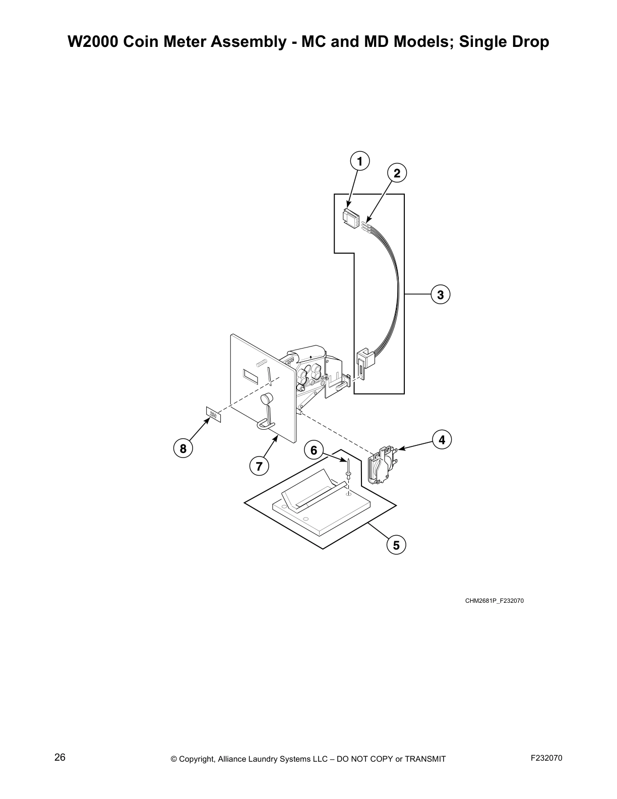 W2000 Coin Meter Assembly - MC and MD Models; Single Drop