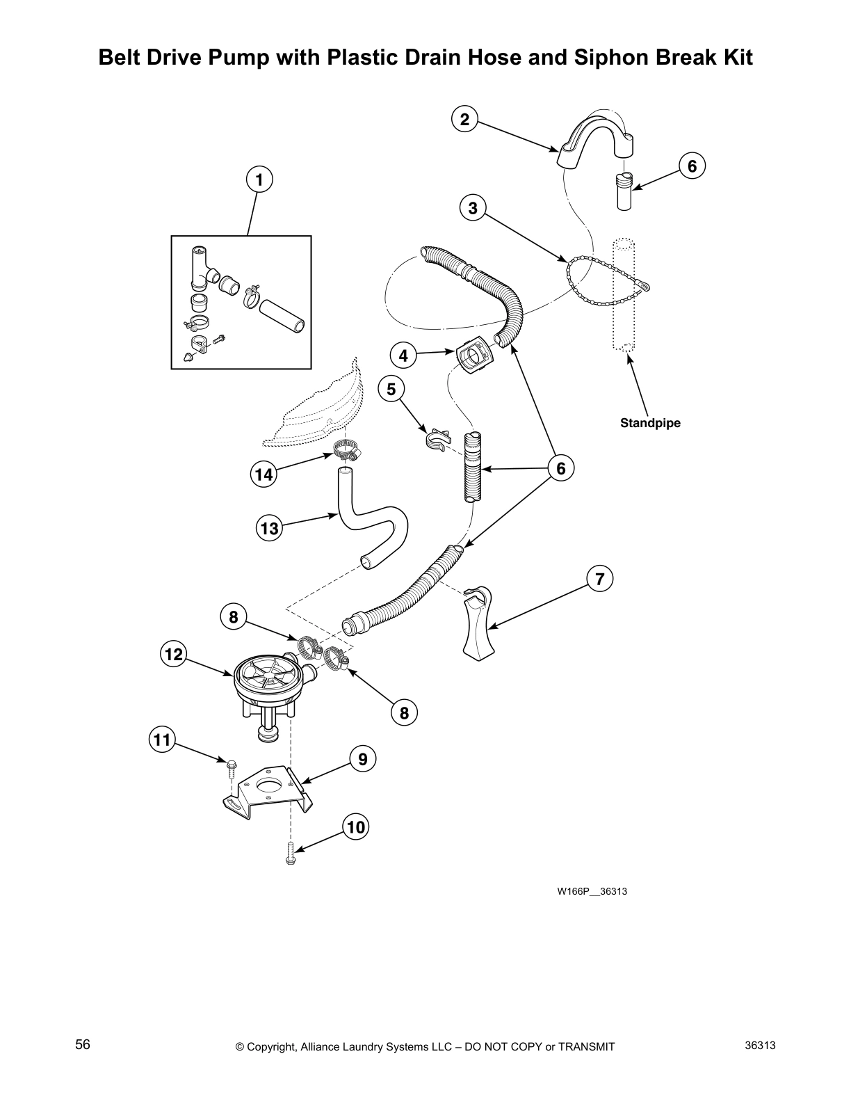 Belt Drive Pump with Plastic Drain Hose and Siphon Break Kit