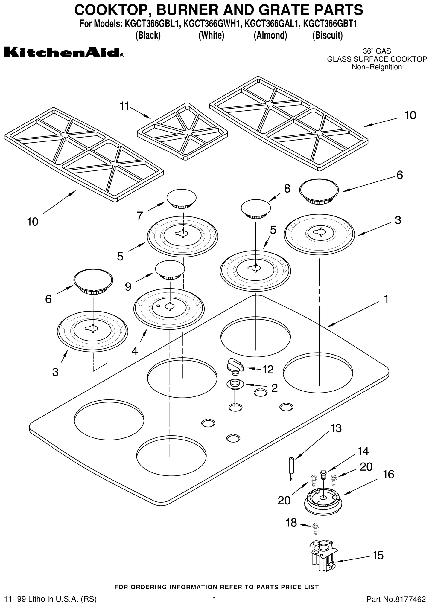 COOKTOP, BURNER AND GRATE PARTS