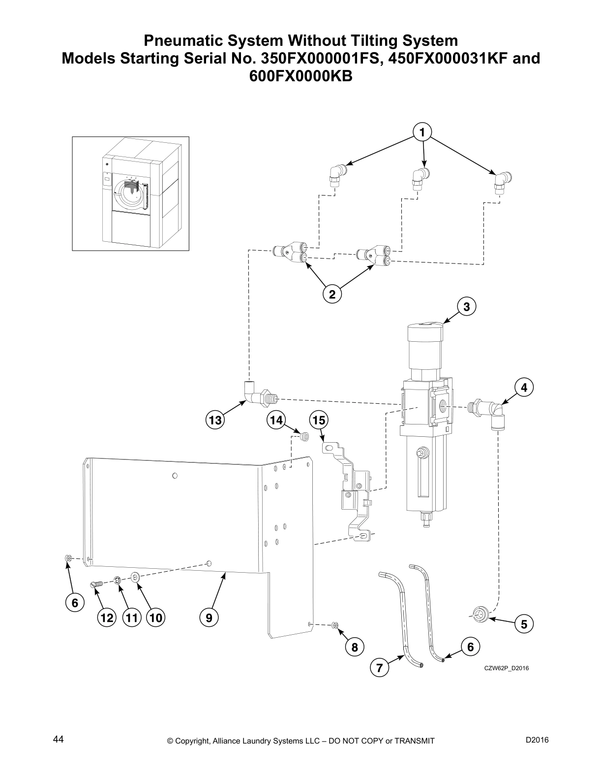 Pneumatic System Without Tilting System 
Models Starting Serial No. 350FX000001FS, 450FX000031KF and 
600FX0000KB