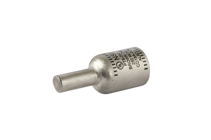 NSI PTS250 ALUMINUM, TIN PLATED PIN TERMINAL, 250 MCM WIRE SIZE, 3/0 AWG SOLID PIN (AL/CU)