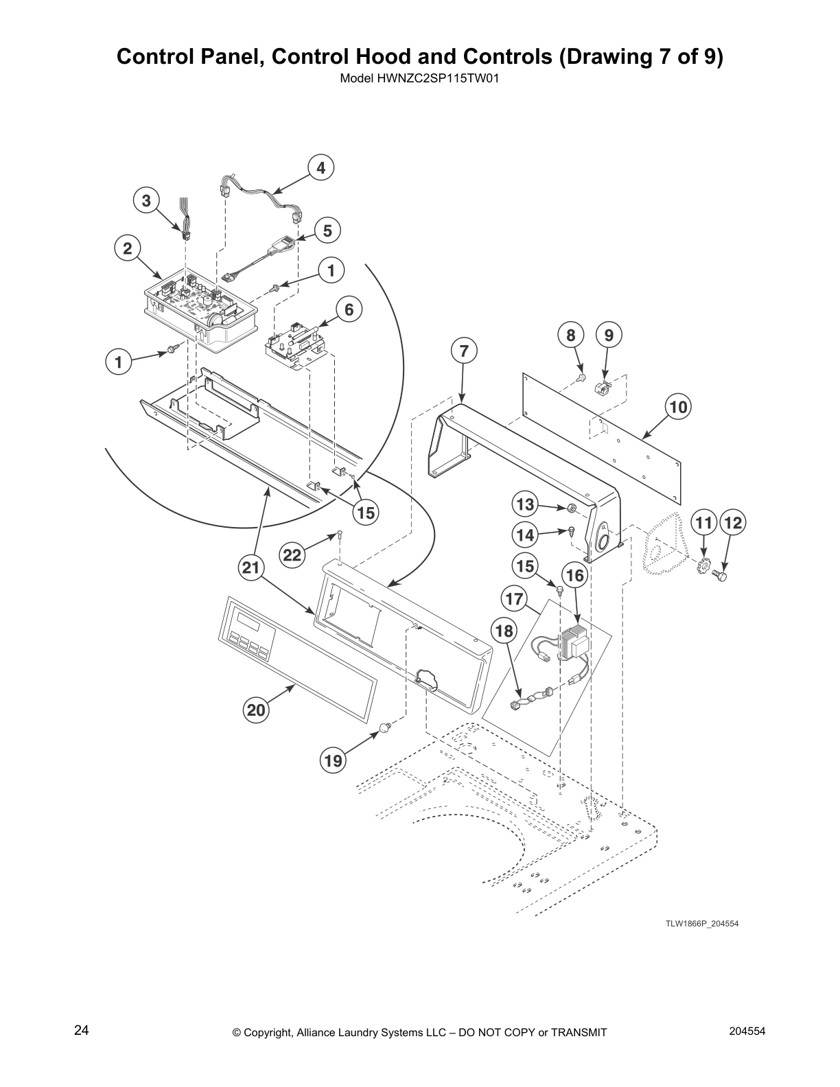 Control Panel, Control Hood and Controls (Drawing 7 of 9)
