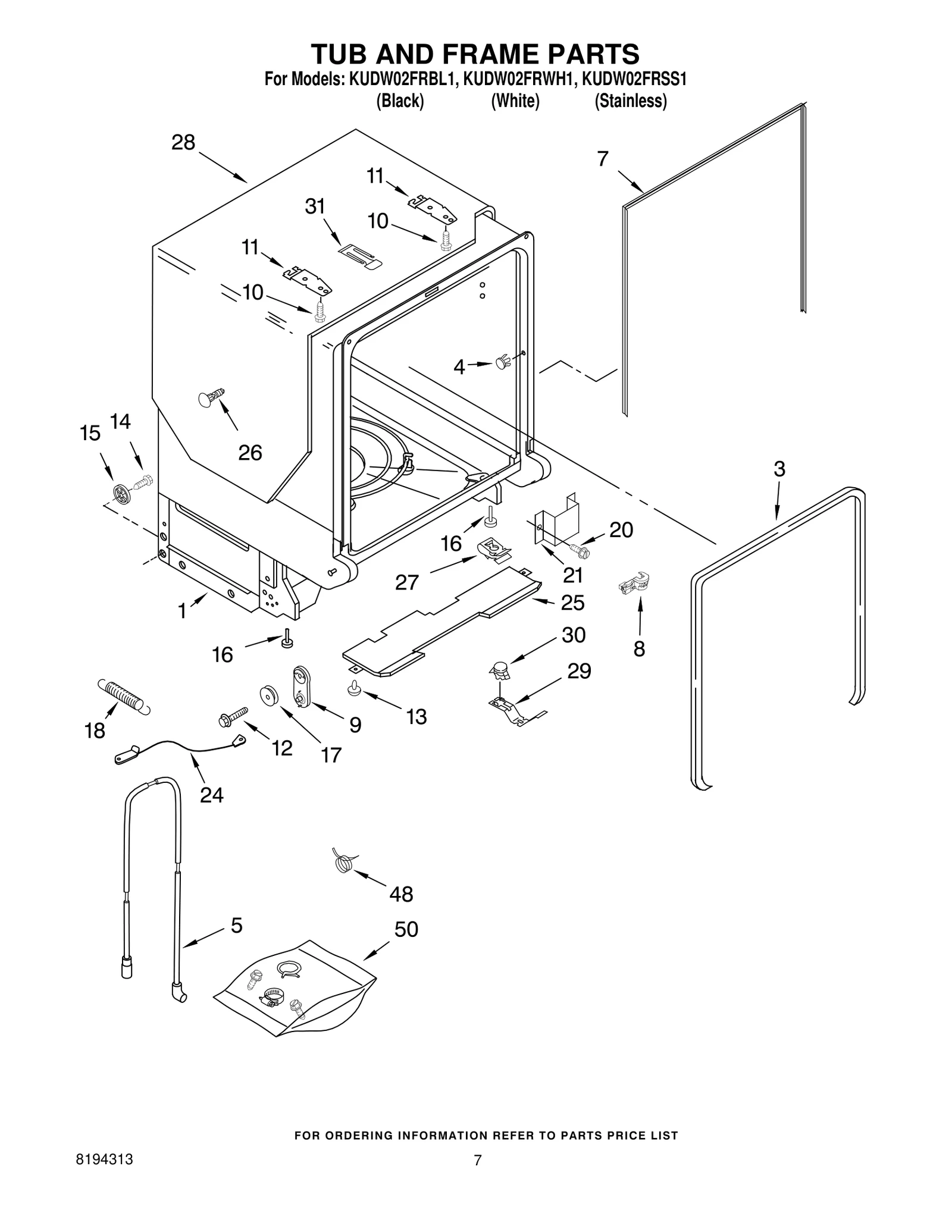 TUB AND FRAME PARTS