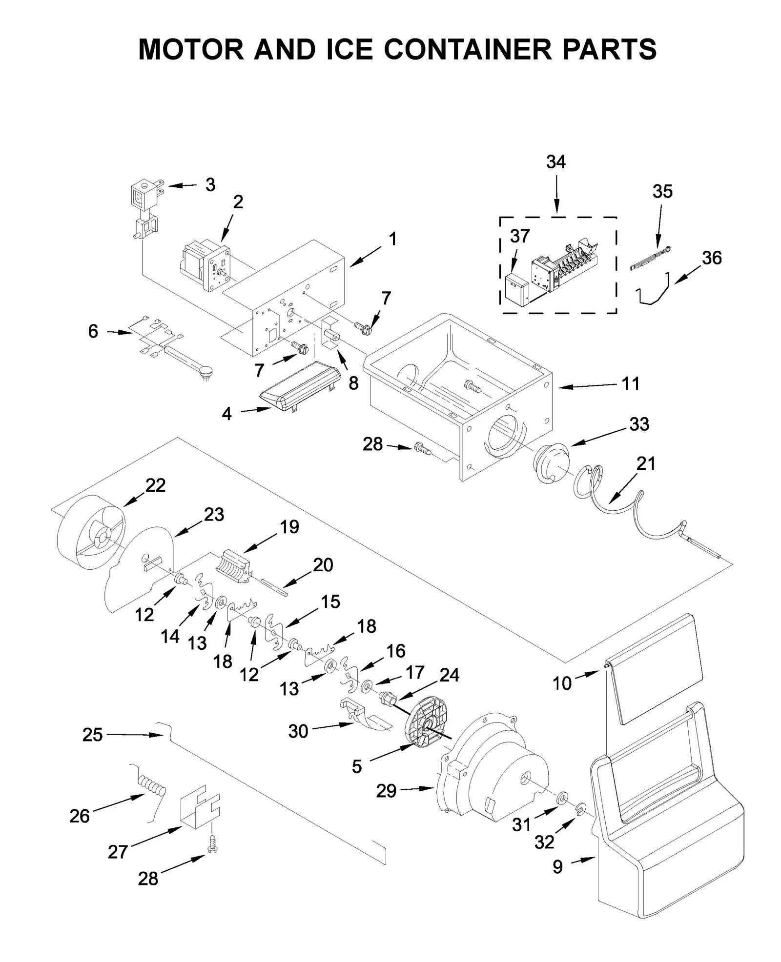 MOTOR AND ICE CONTAINER PARTS