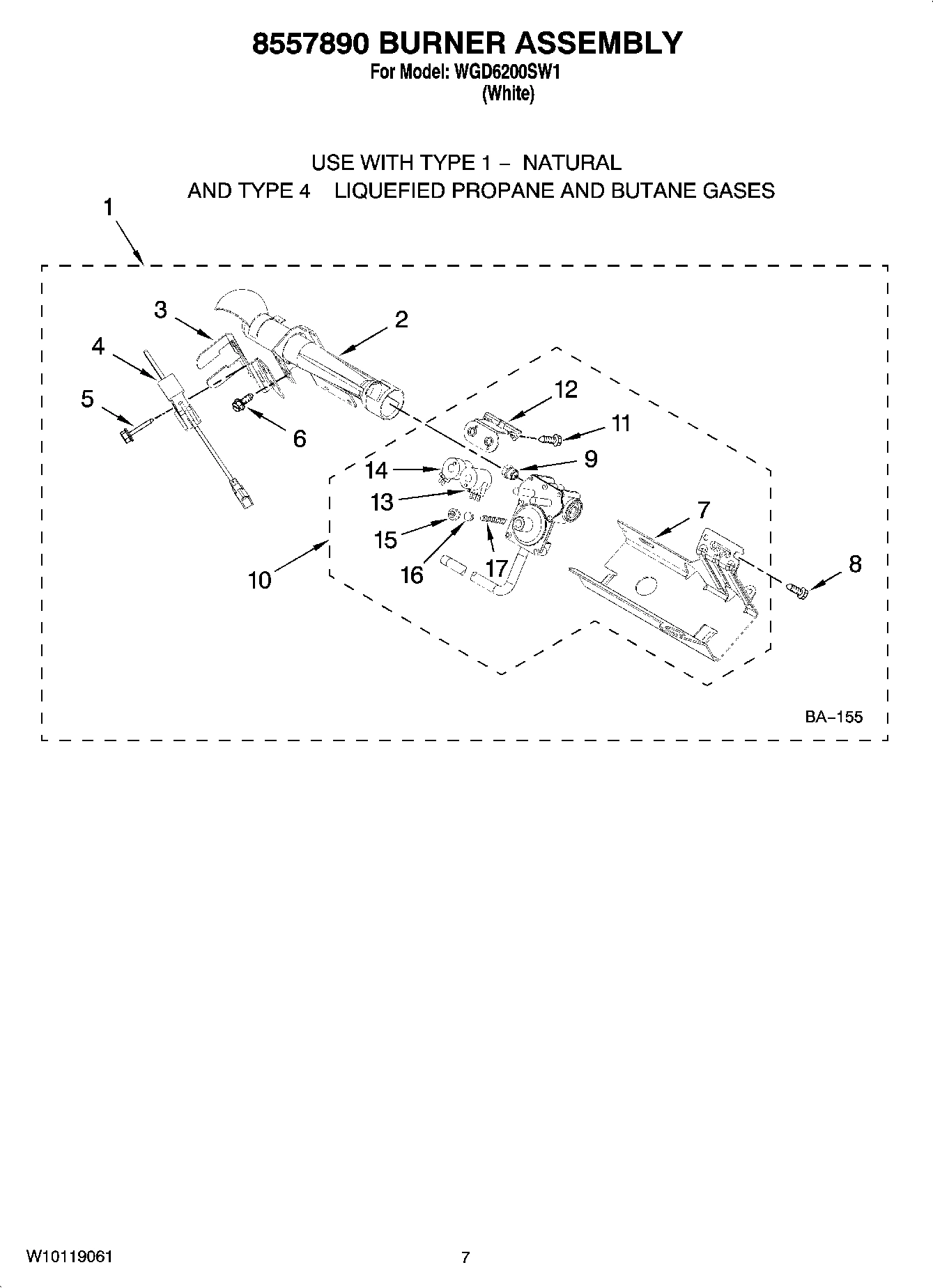 04 - 8557890 BURNER ASSEMBLY, OPTIONAL PARTS (NOT INCLUDED)