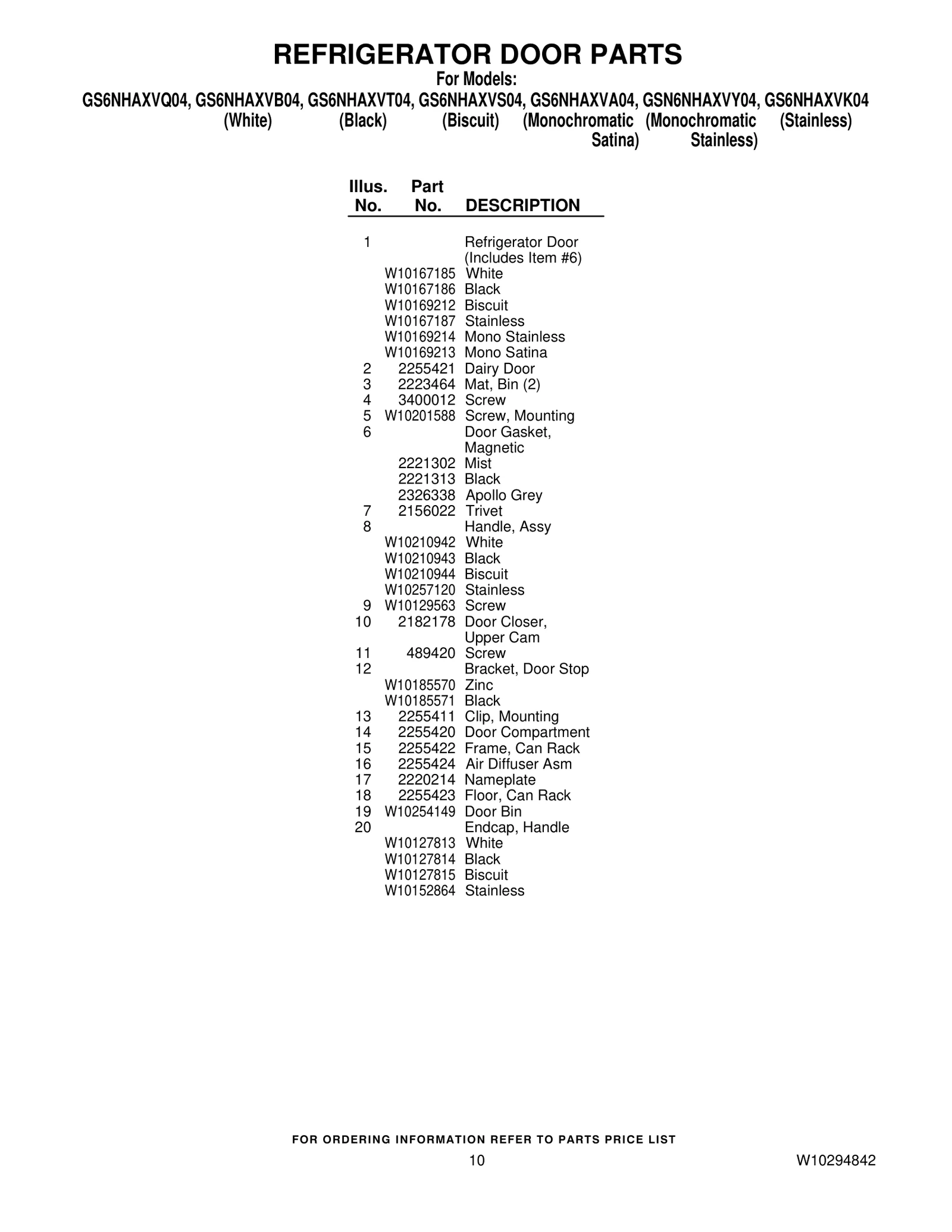REFRIGERATOR DOOR PARTS