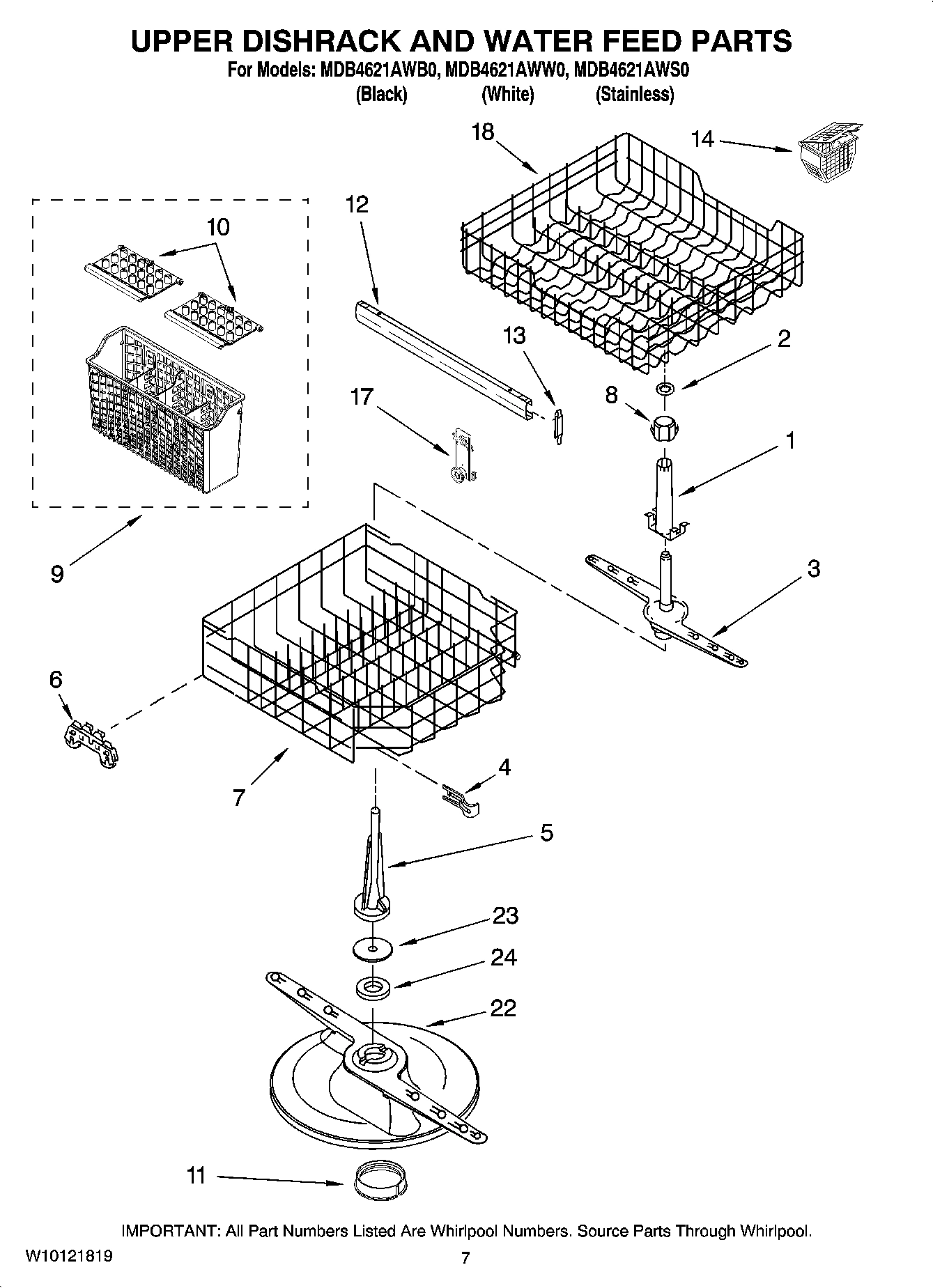 05 - UPPER DISHRACK AND WATER FEED PARTS, OPTIONAL PARTS (NOT INCLUDED)