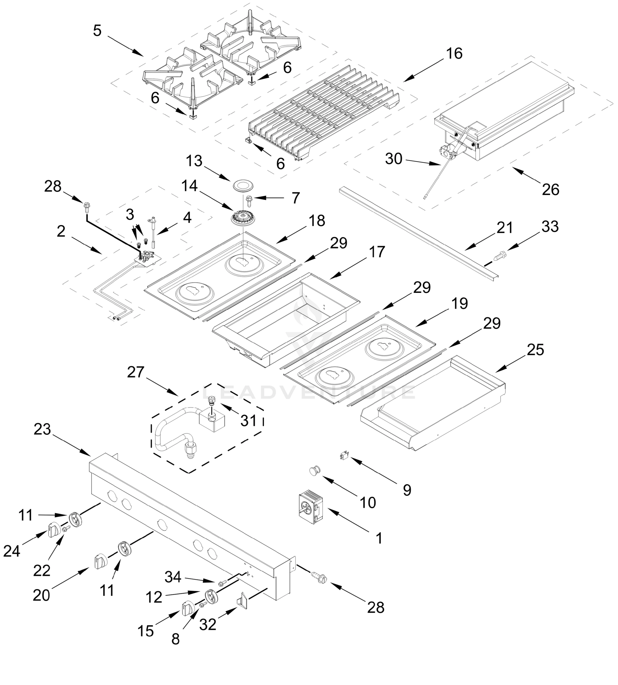 COOKTOP, BURNER, GRIDDLE, AND GRILL PARTS