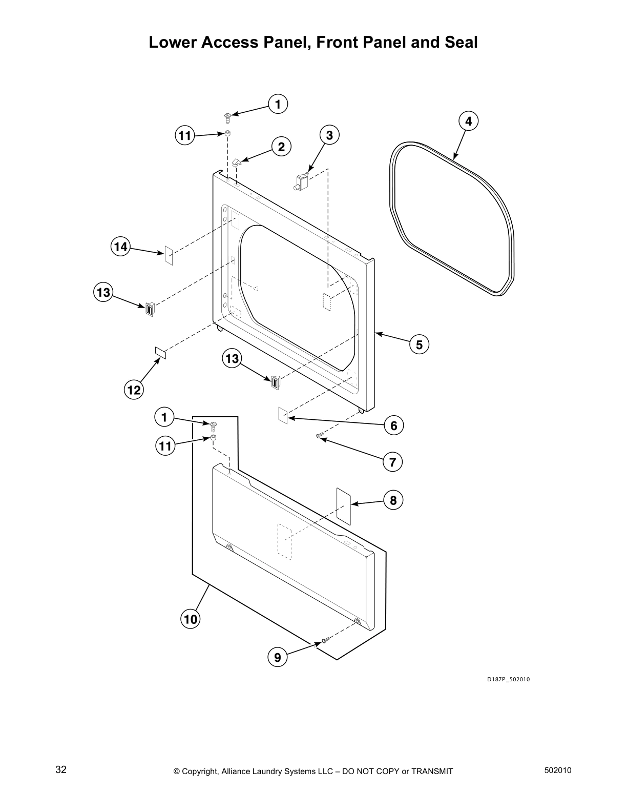 Lower Access Panel, Front Panel and Seal