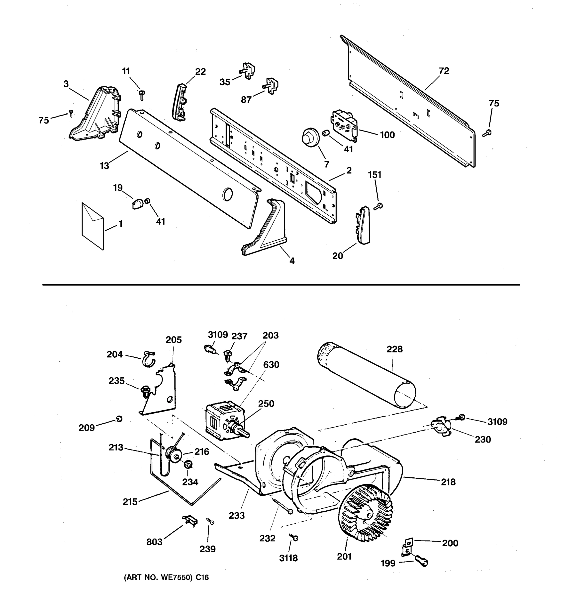 BACKSPLASH, BLOWER & DRIVE ASSEMBLY