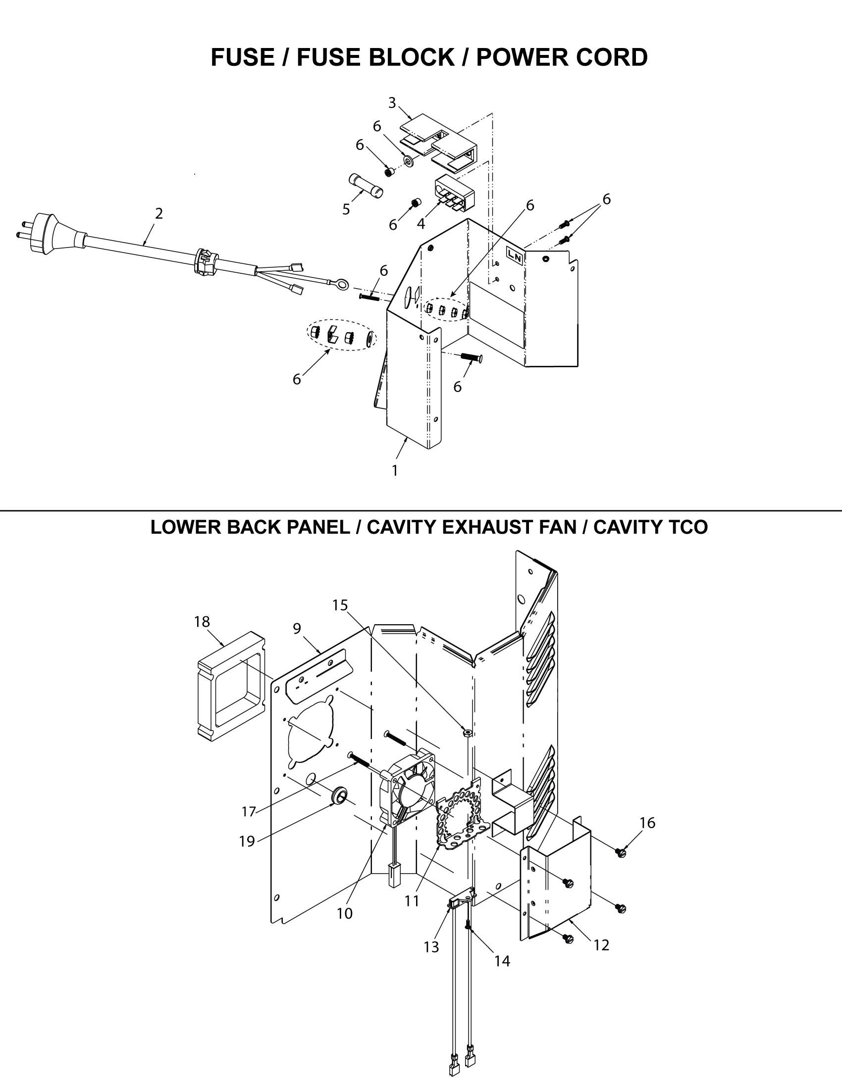 FUSE / POWER CORD / CAVITY EXHAUST FAN / CAVITY TCO