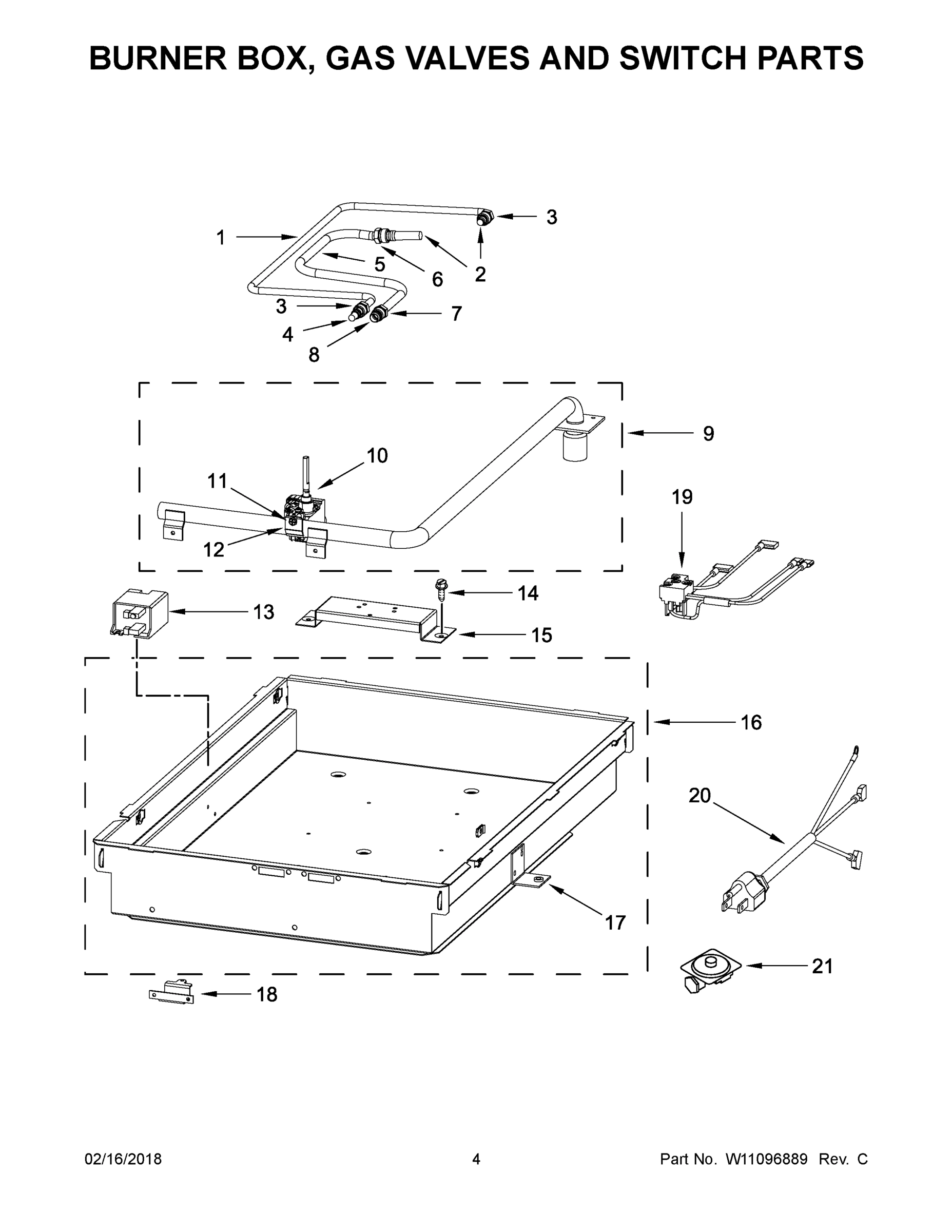 03 - BURNER BOX, GAS VALVES AND SWITCH PARTS