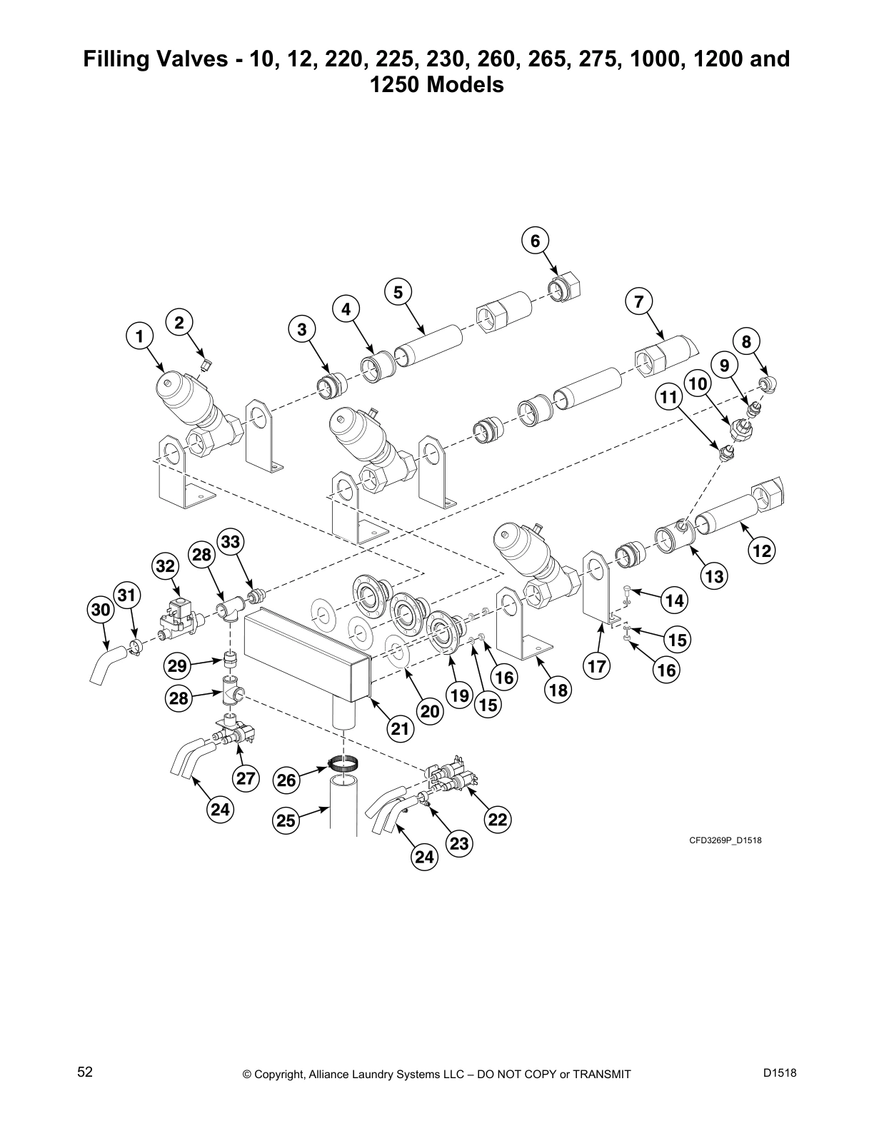 Filling Valves - 10, 12, 220, 225, 230, 260, 265, 275, 1000, 1200 and 
1250 Models