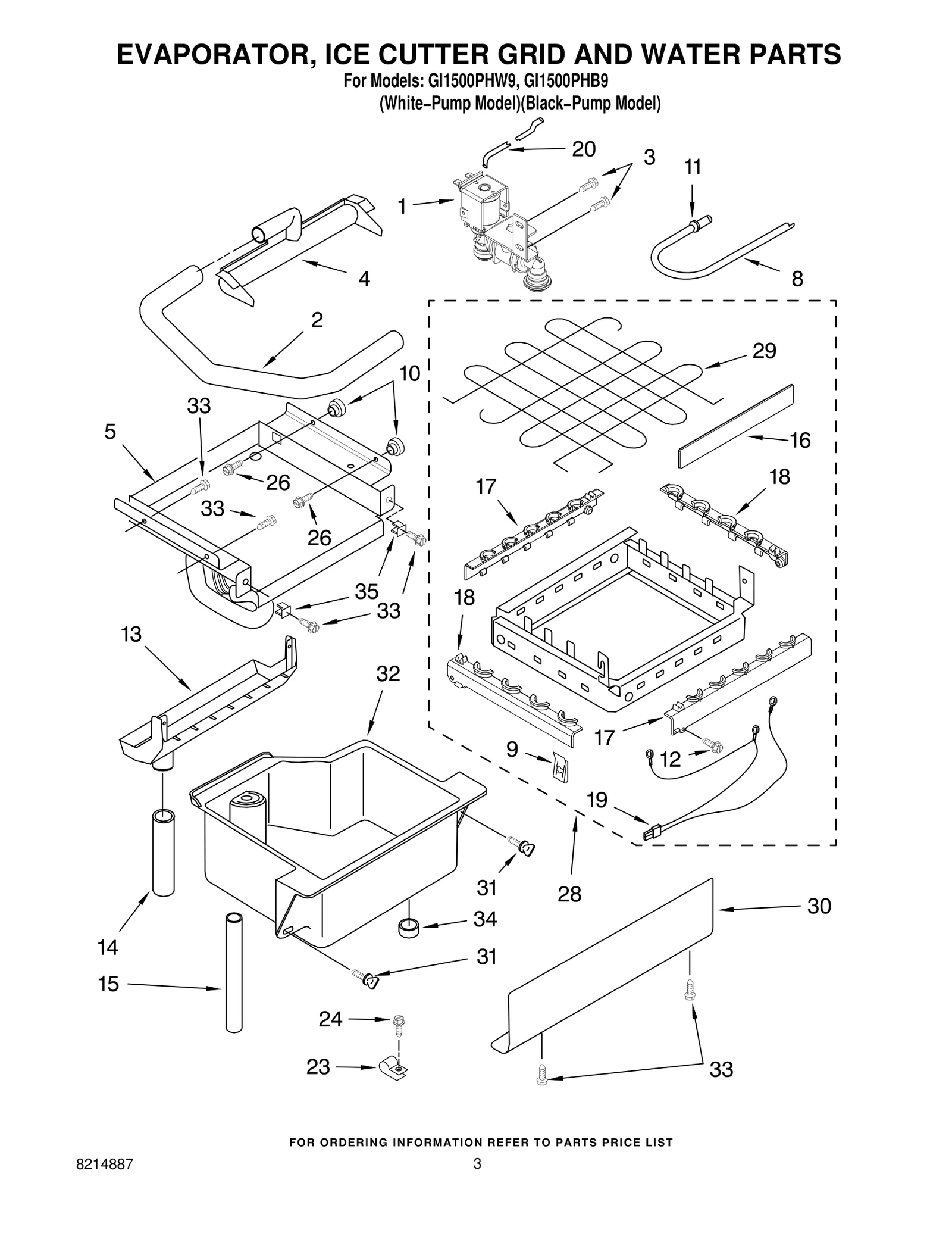 EVAPORATOR, ICE CUTTER GRID AND WATER PARTS