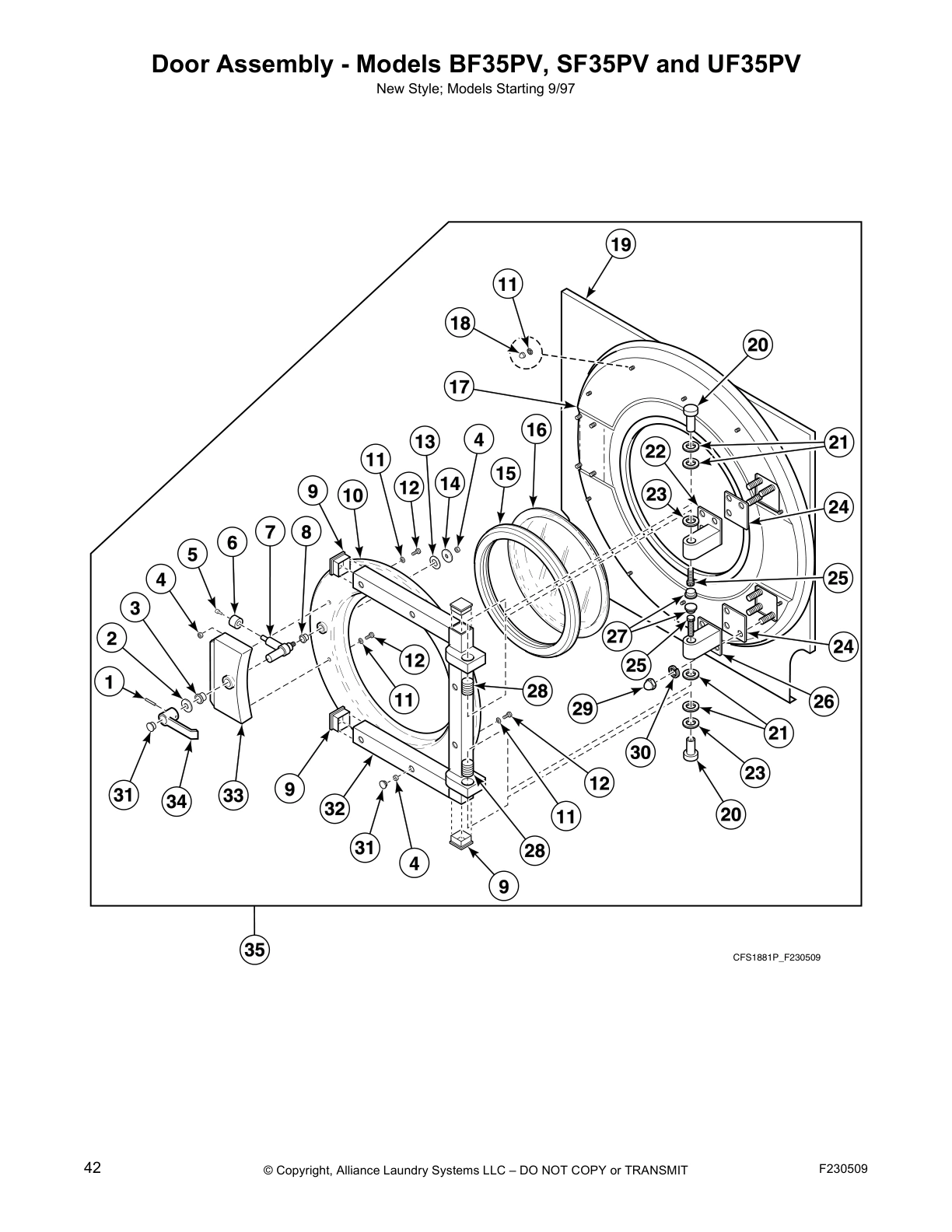 Door Assembly - Models BF35PV, SF35PV and UF35PV