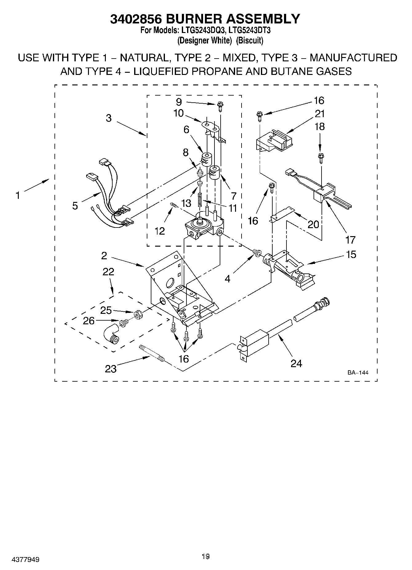 16 - 3402856 BURNER ASSEMBLY