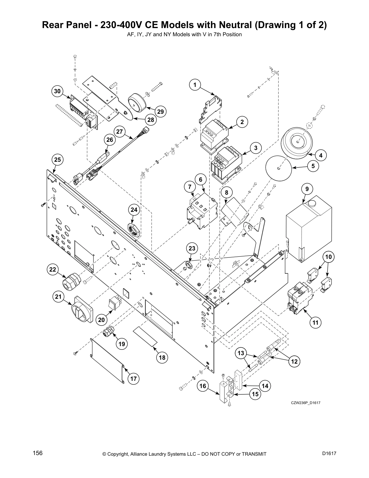 Rear Panel - 230-400V CE Models with Neutral (Drawing 1 of 2)