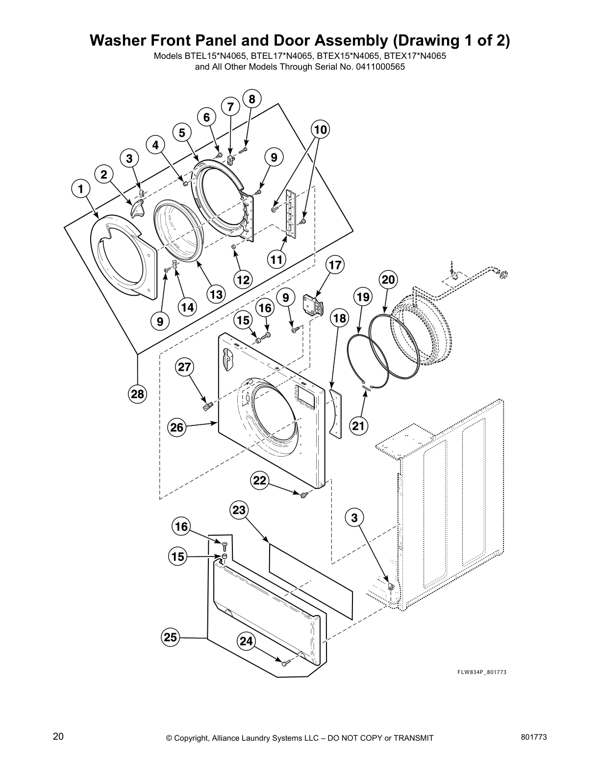 Washer Front Panel and Door Assembly (Drawing 1 of 2)