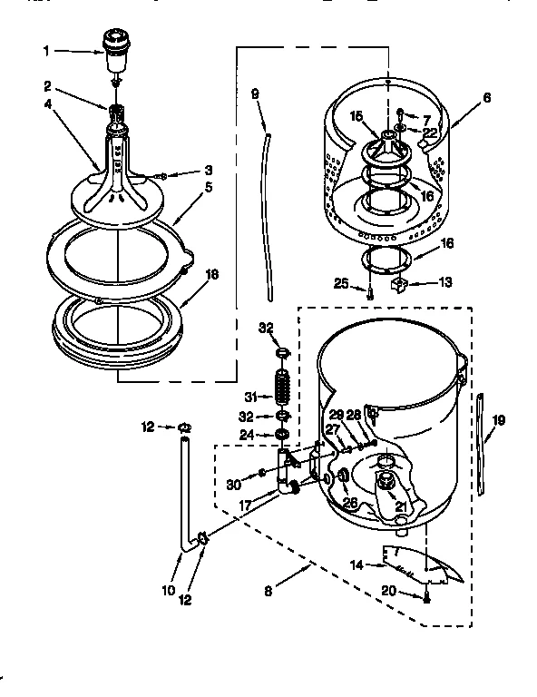 AGITATOR, BASKET AND TUB