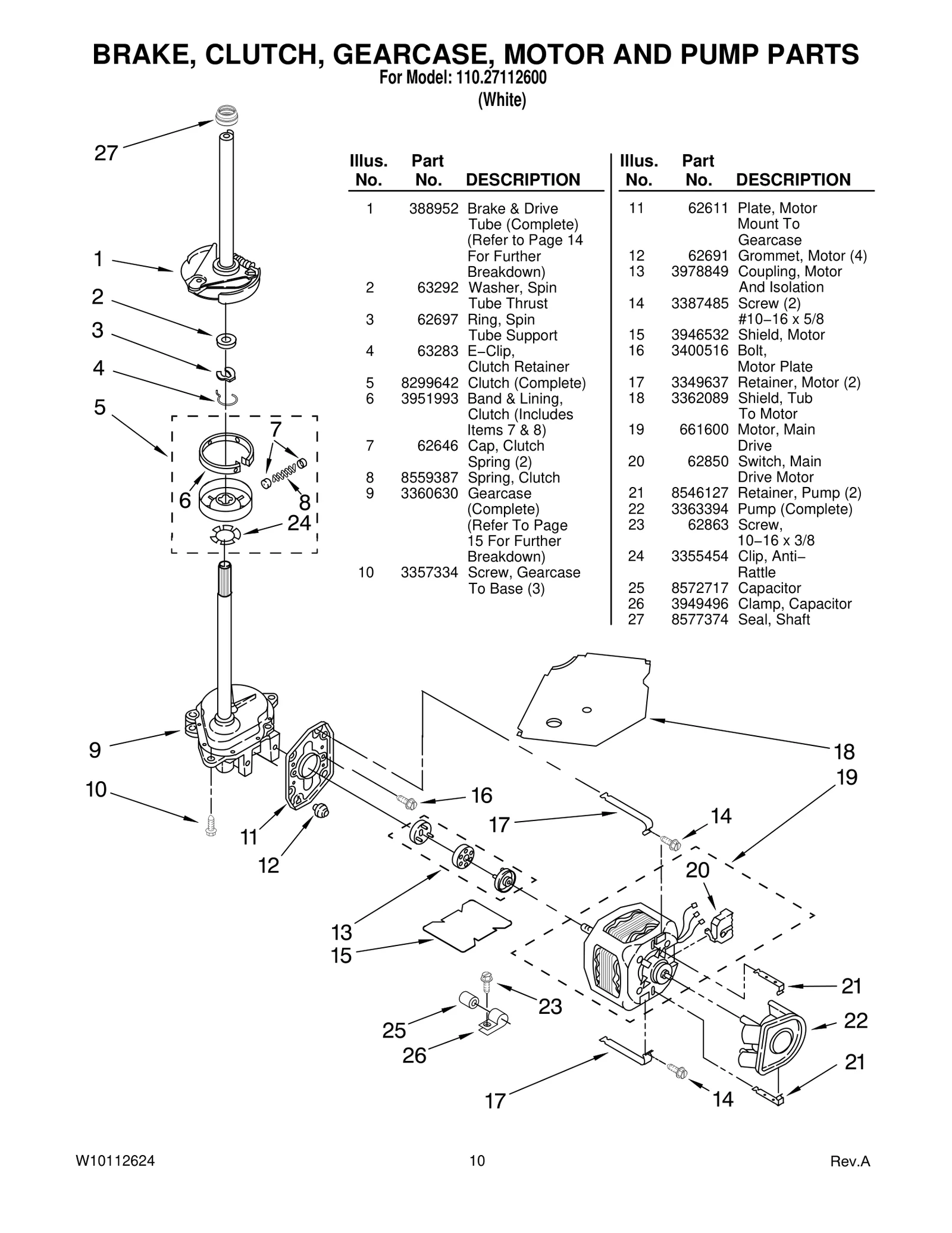 BRAKE, CLUTCH, GEARCASE, MOTOR AND PUMP PARTS