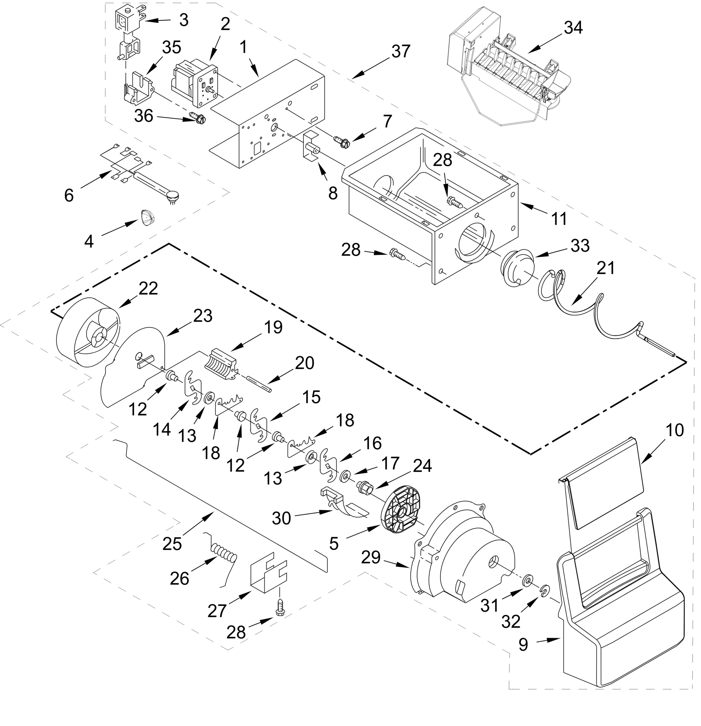 MOTOR AND ICE CONTAINER PARTS