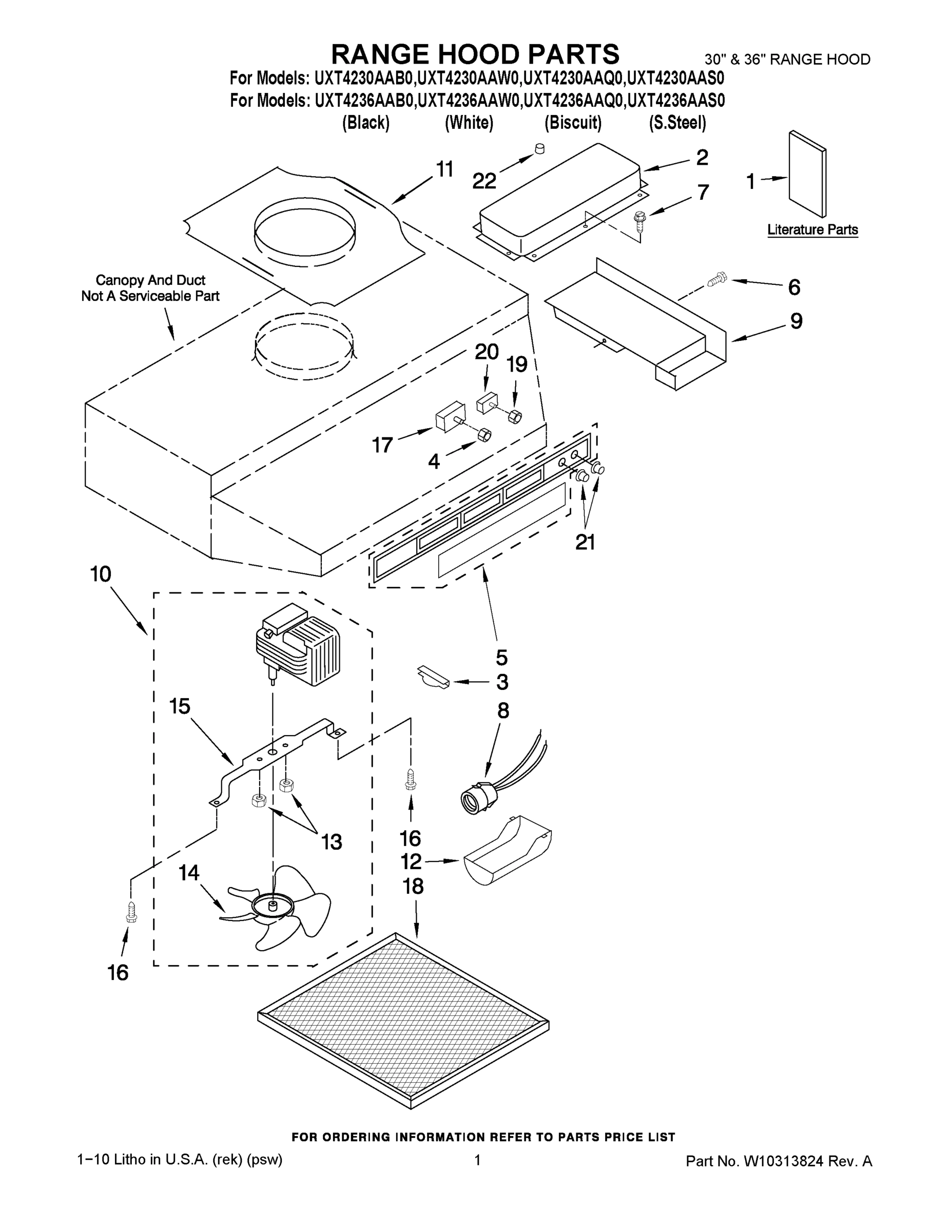 01 - RANGE HOOD PARTS