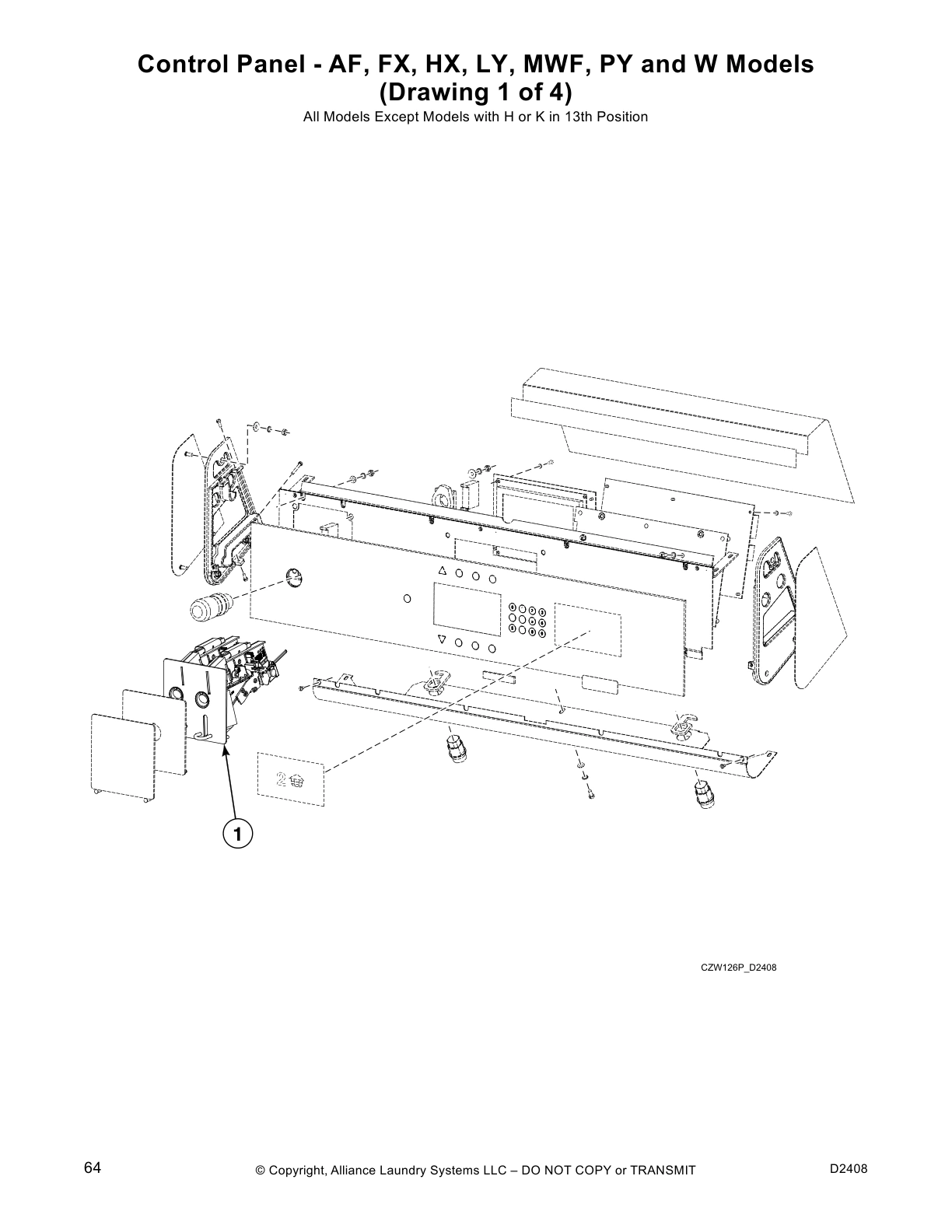 Control Panel - AF, FX, HX, LY, MWF, PY and W Models 
(Drawing 1 of 4)