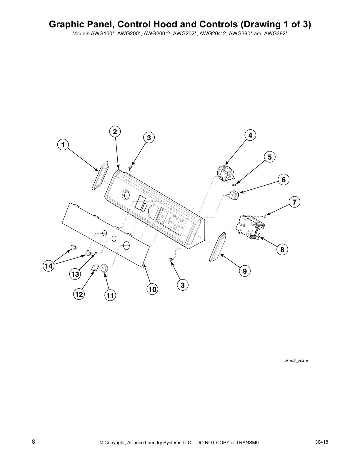 Graphic Panel, Control Hood and Controls (Drawing 1 of 3)