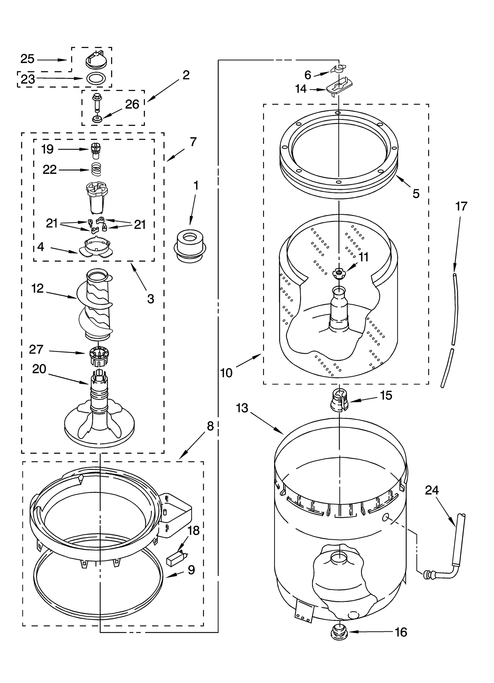AGITATOR, BASKET AND TUB PARTS