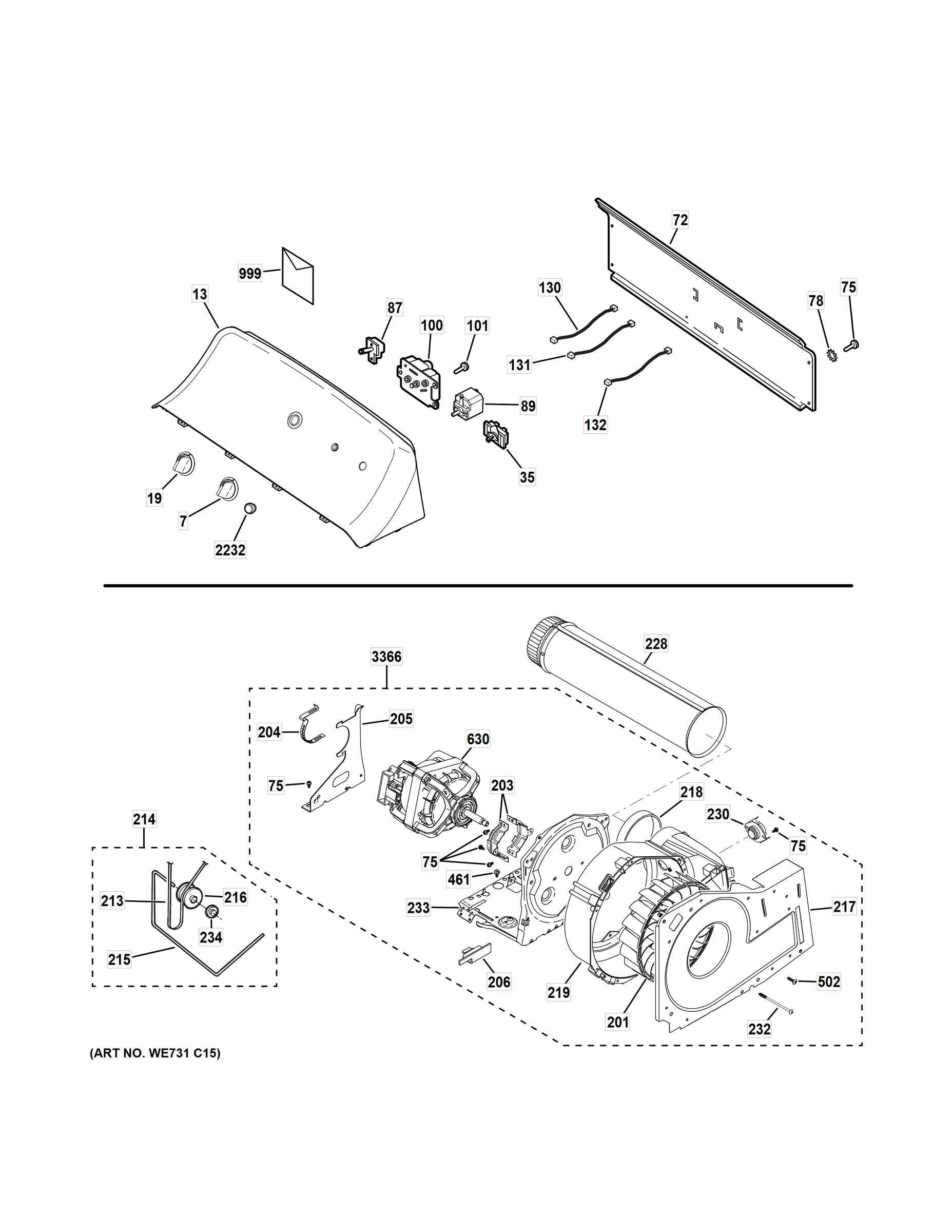 BACKSPLASH, BLOWER & MOTOR ASSEMBLY