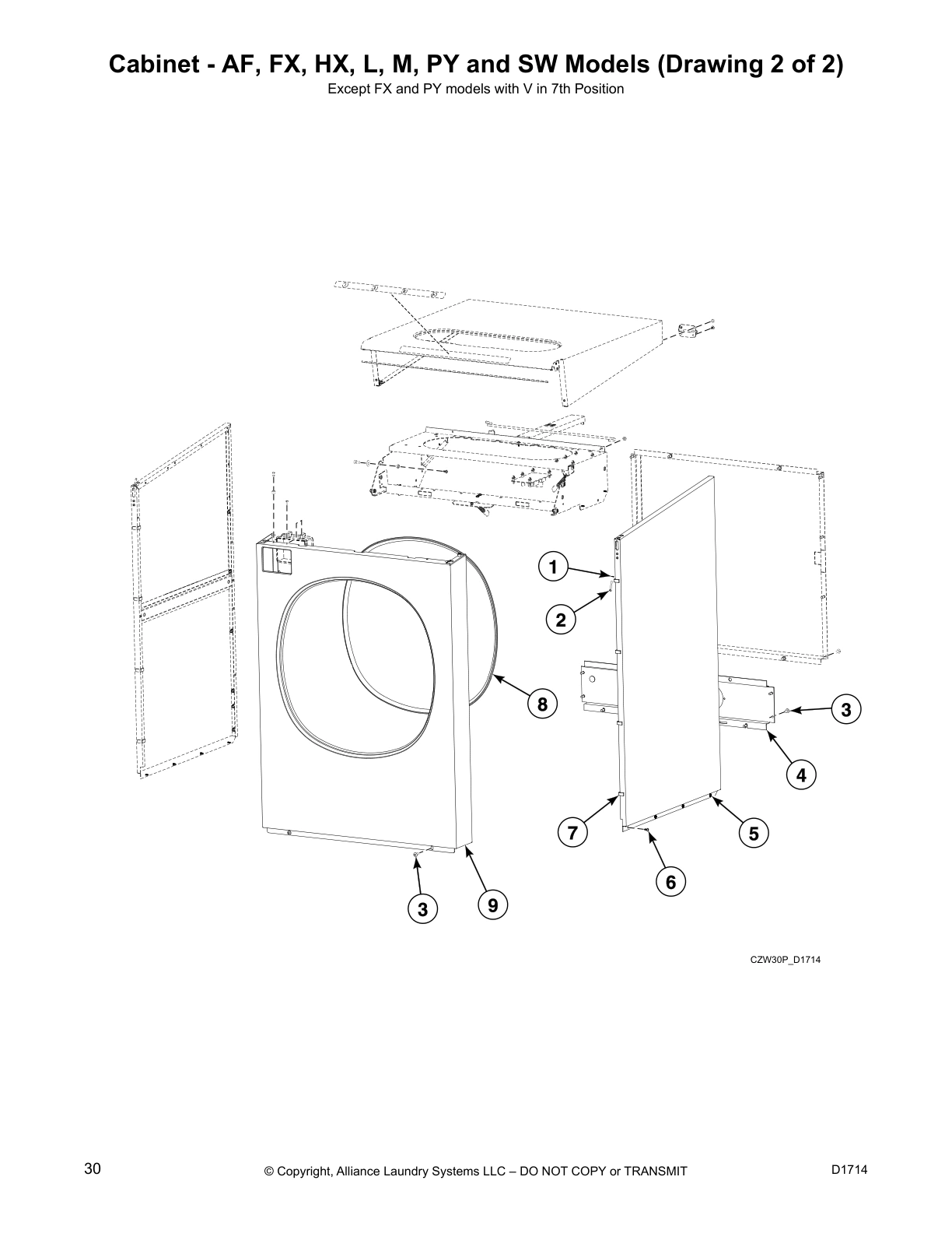 Cabinet - AF, FX, HX, L, M, PY and SW Models (Drawing 2 of 2)