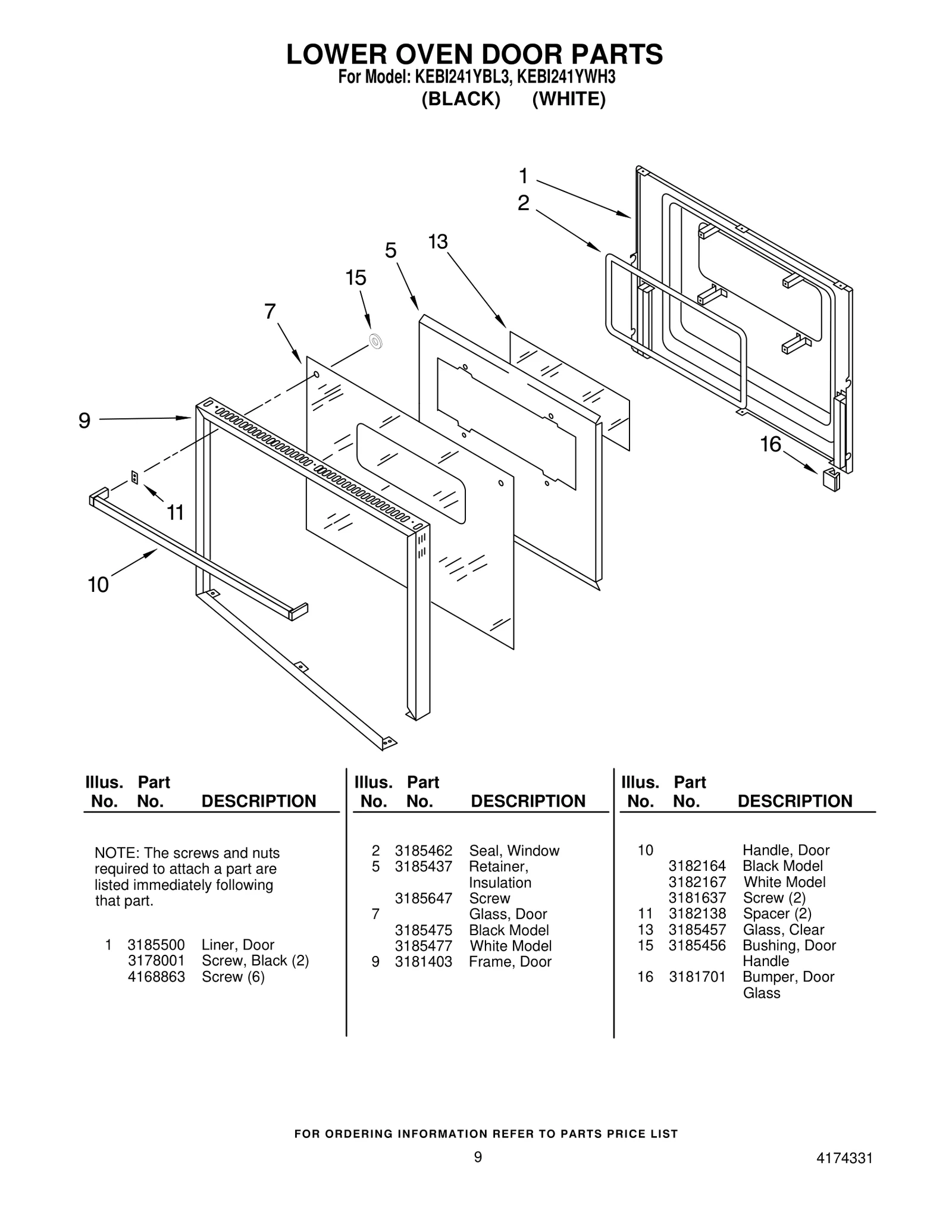 LOWER OVEN DOOR PARTS