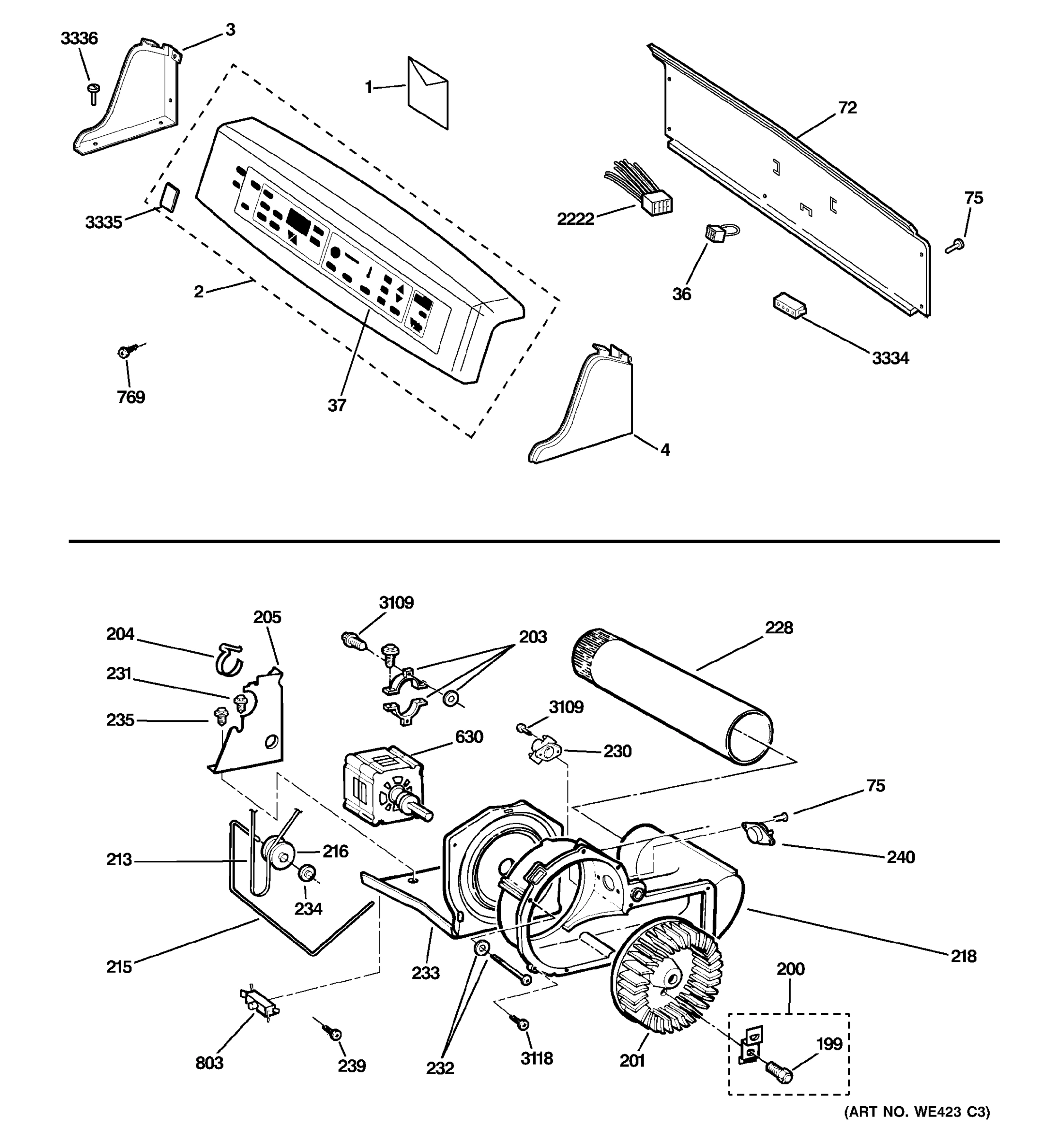 BACKSPLASH, BLOWER & MOTOR ASSEMBLY