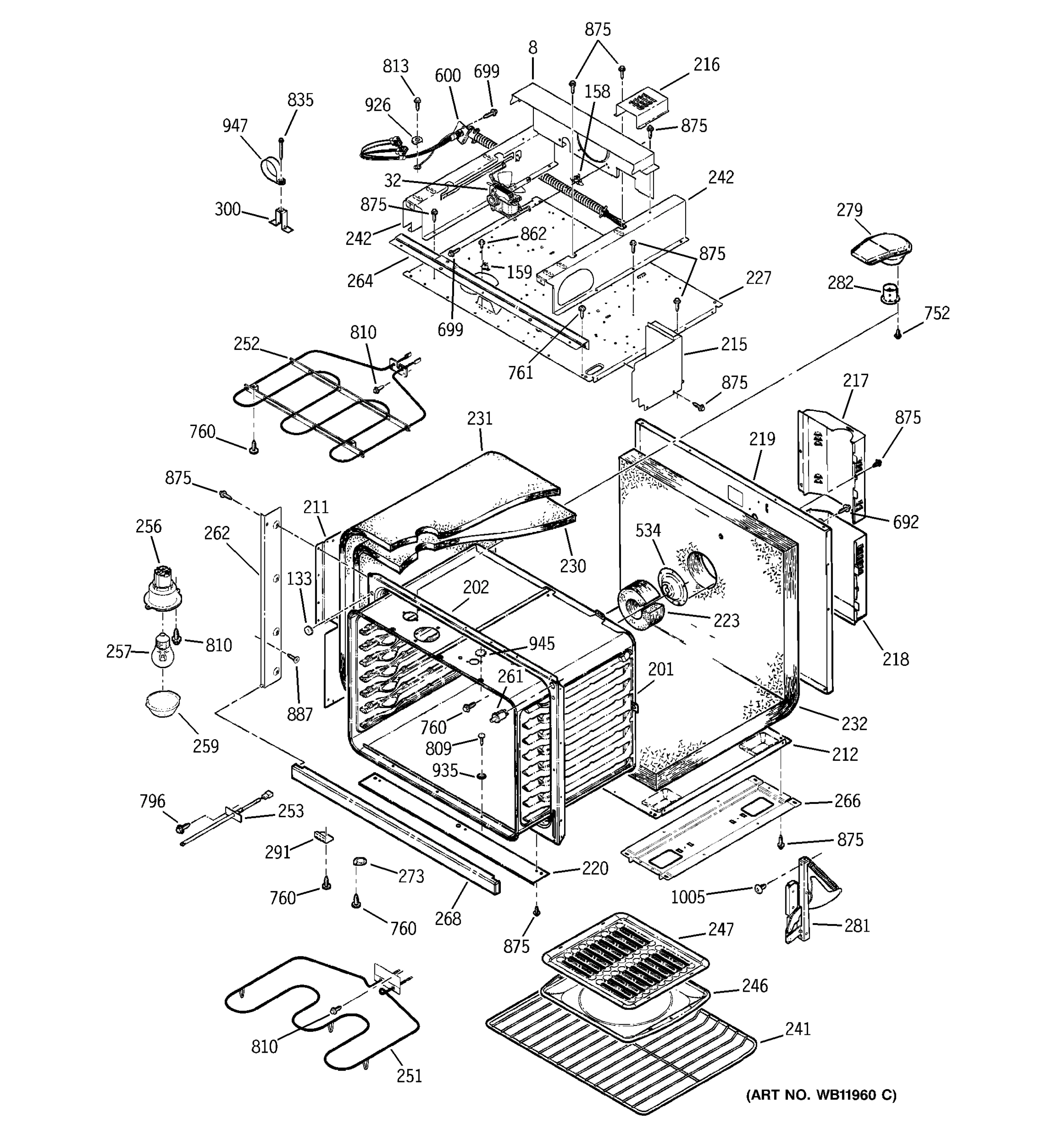 OVEN BODY WITH MICROWAVE SUPPORT