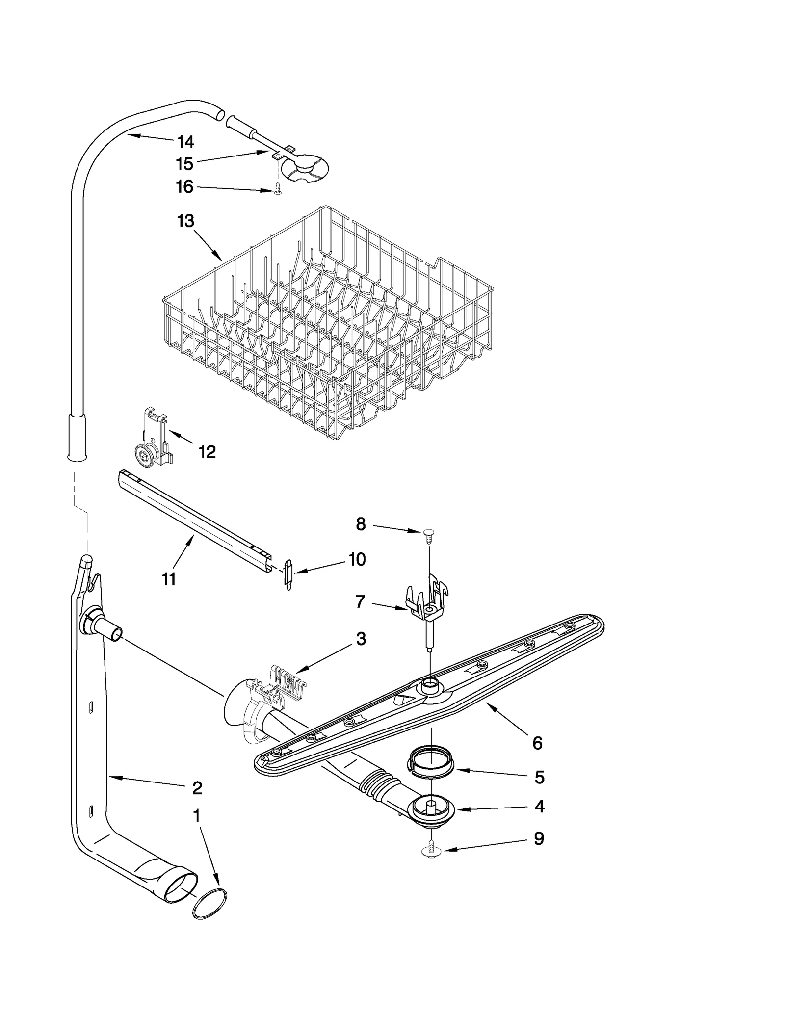 UPPER DISHRACK AND WATER FEED PARTS