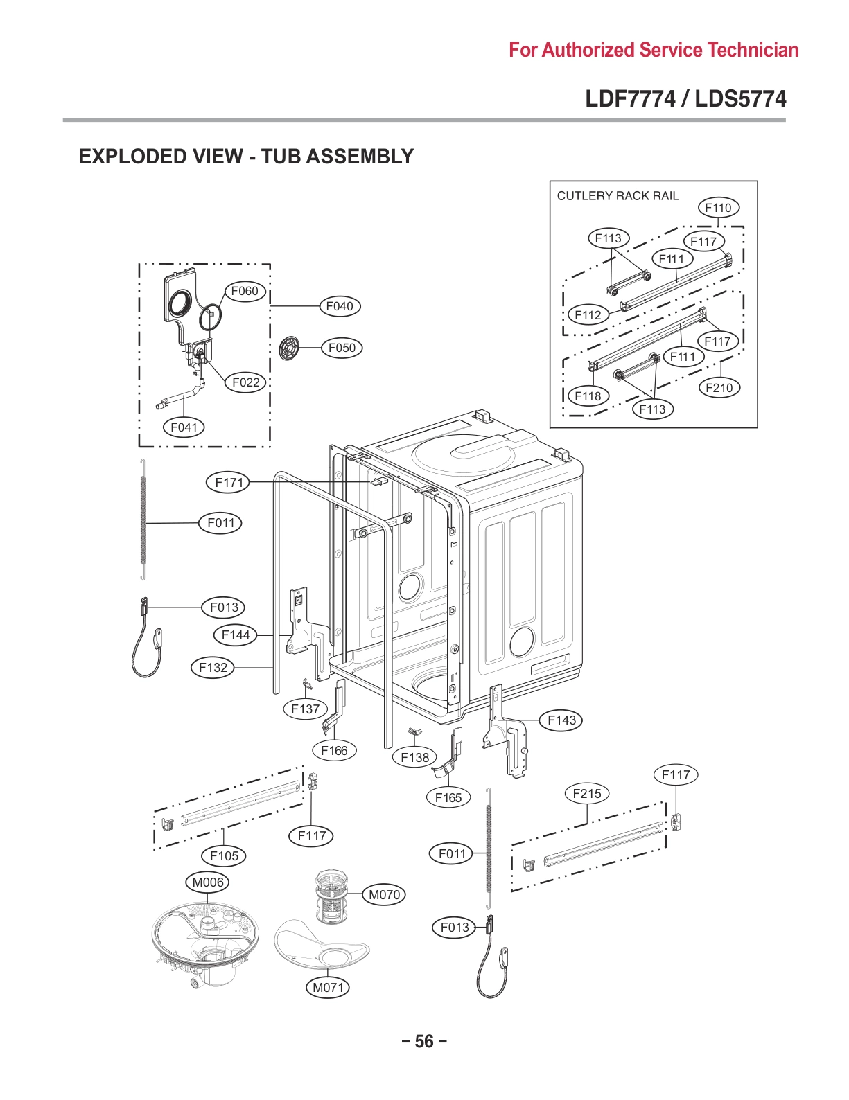 TUB ASSEMBLY CUTLERY RACK RAIL