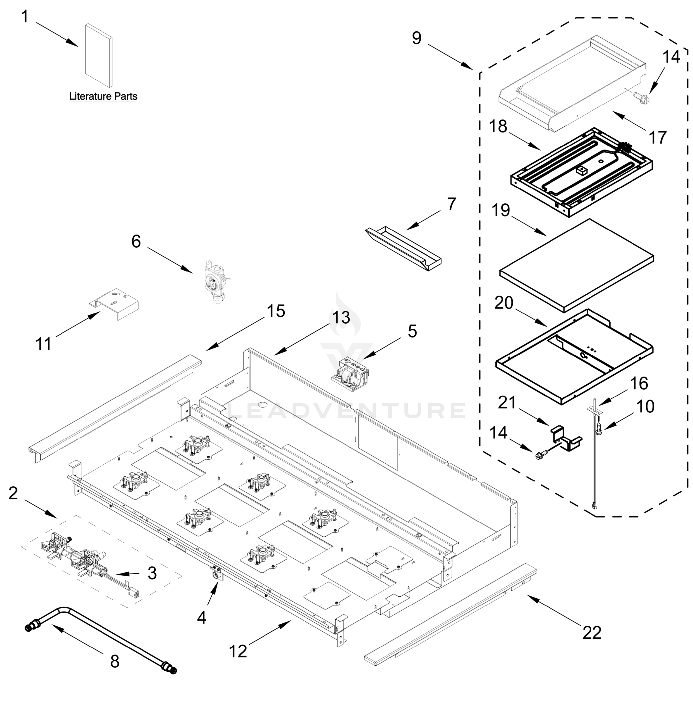 BURNER BOX AND GRIDDLE PARTS