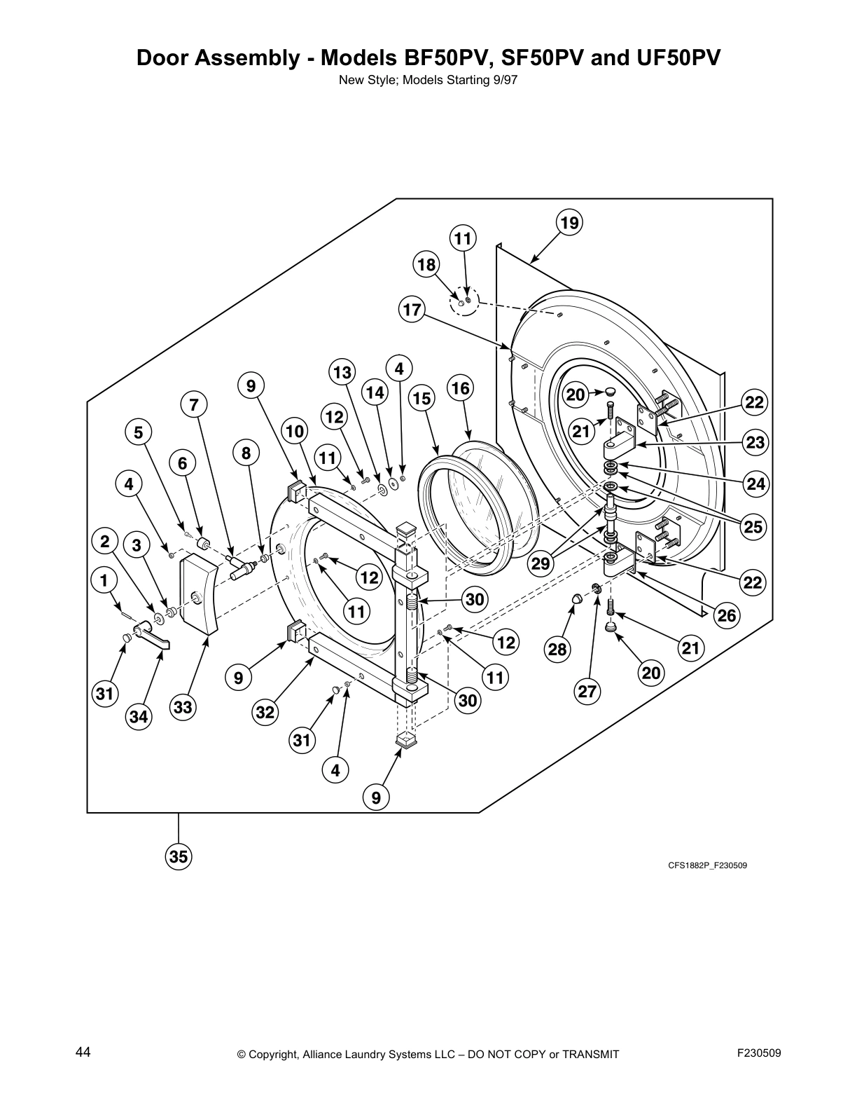 Door Assembly - Models BF50PV, SF50PV and UF50PV