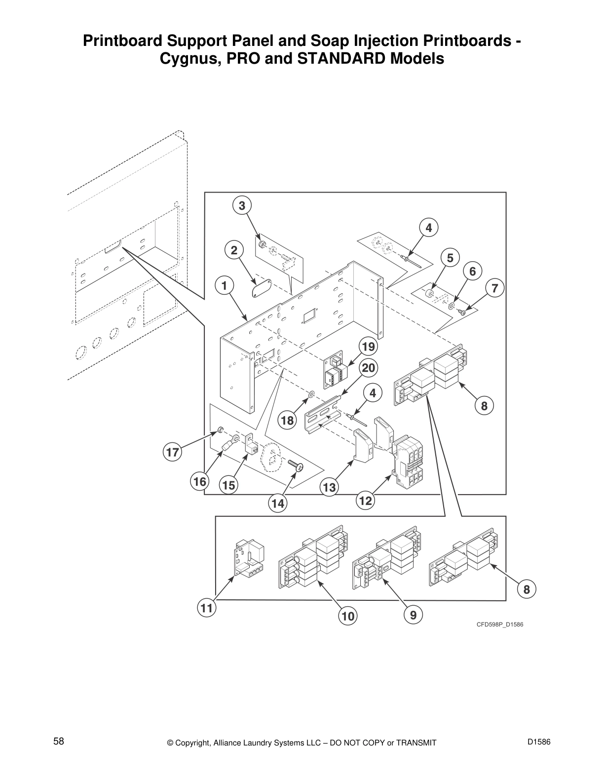 Printboard Support Panel and Soap Injection Printboards - 
Cygnus, PRO and STANDARD Models