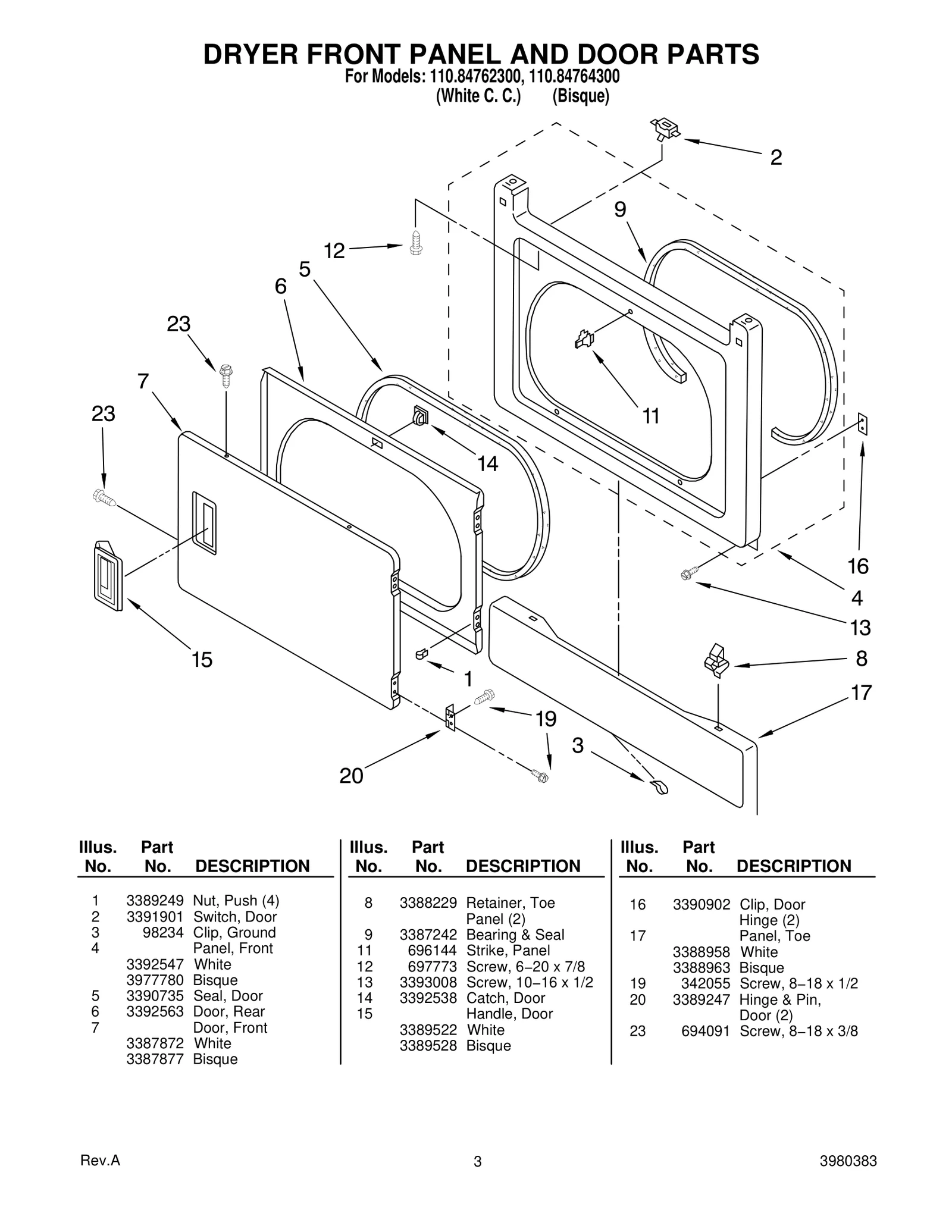 DRYER FRONT PANEL AND DOOR PARTS