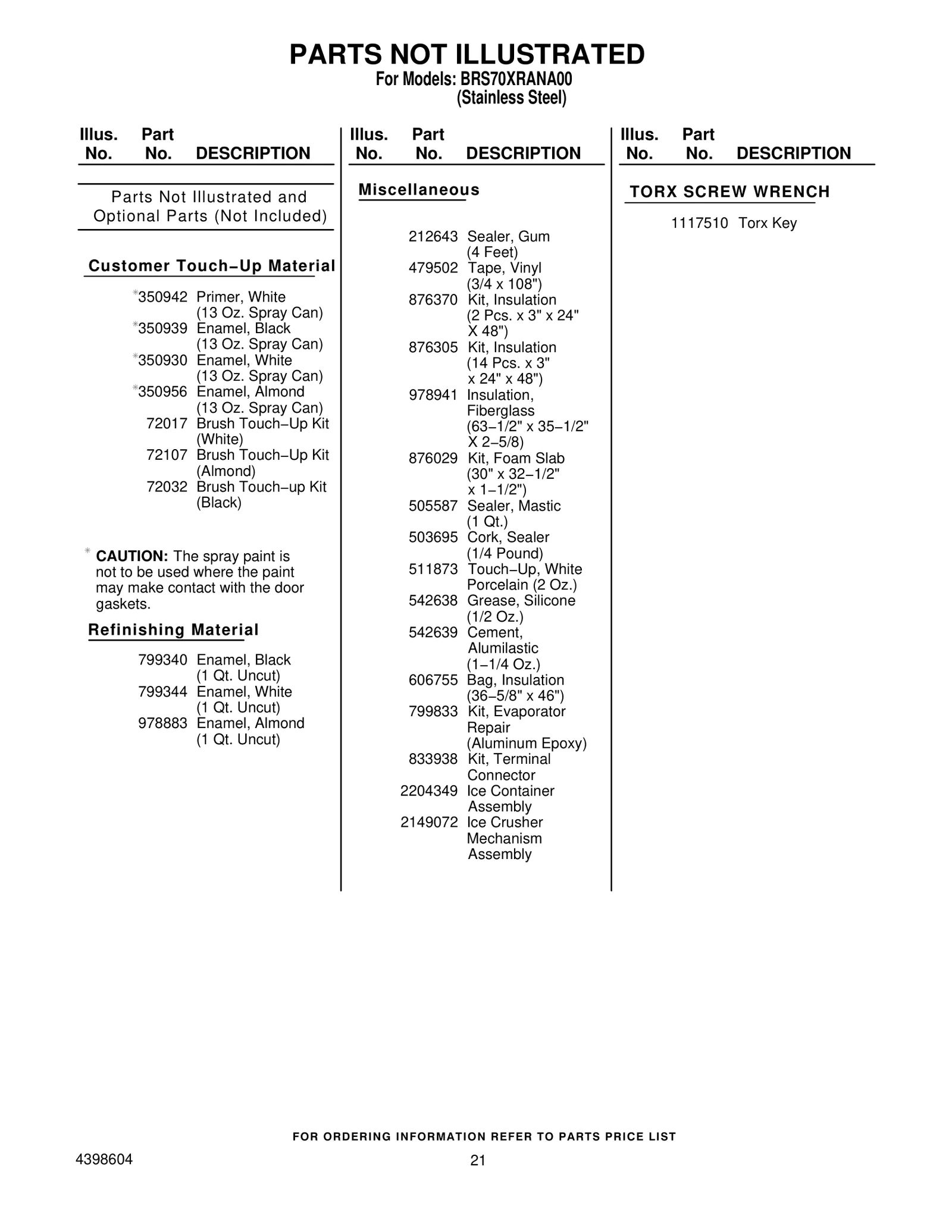 Optional Parts (Not Included)