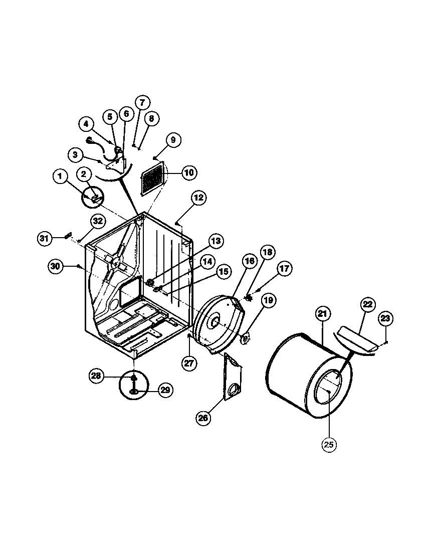 02 - CABINET, DRUM, HEAT DUCT, HEATER