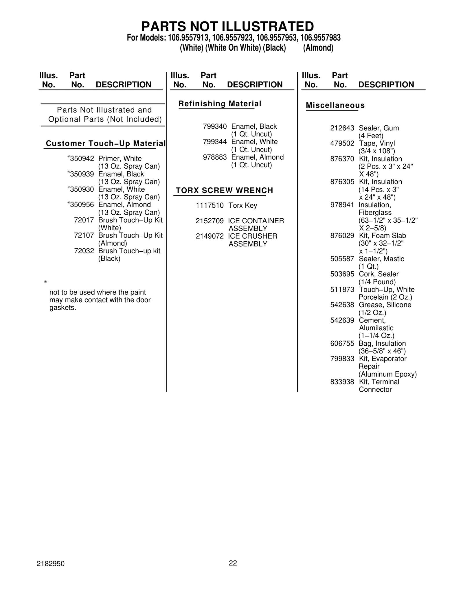 Optional Parts (Not Included)