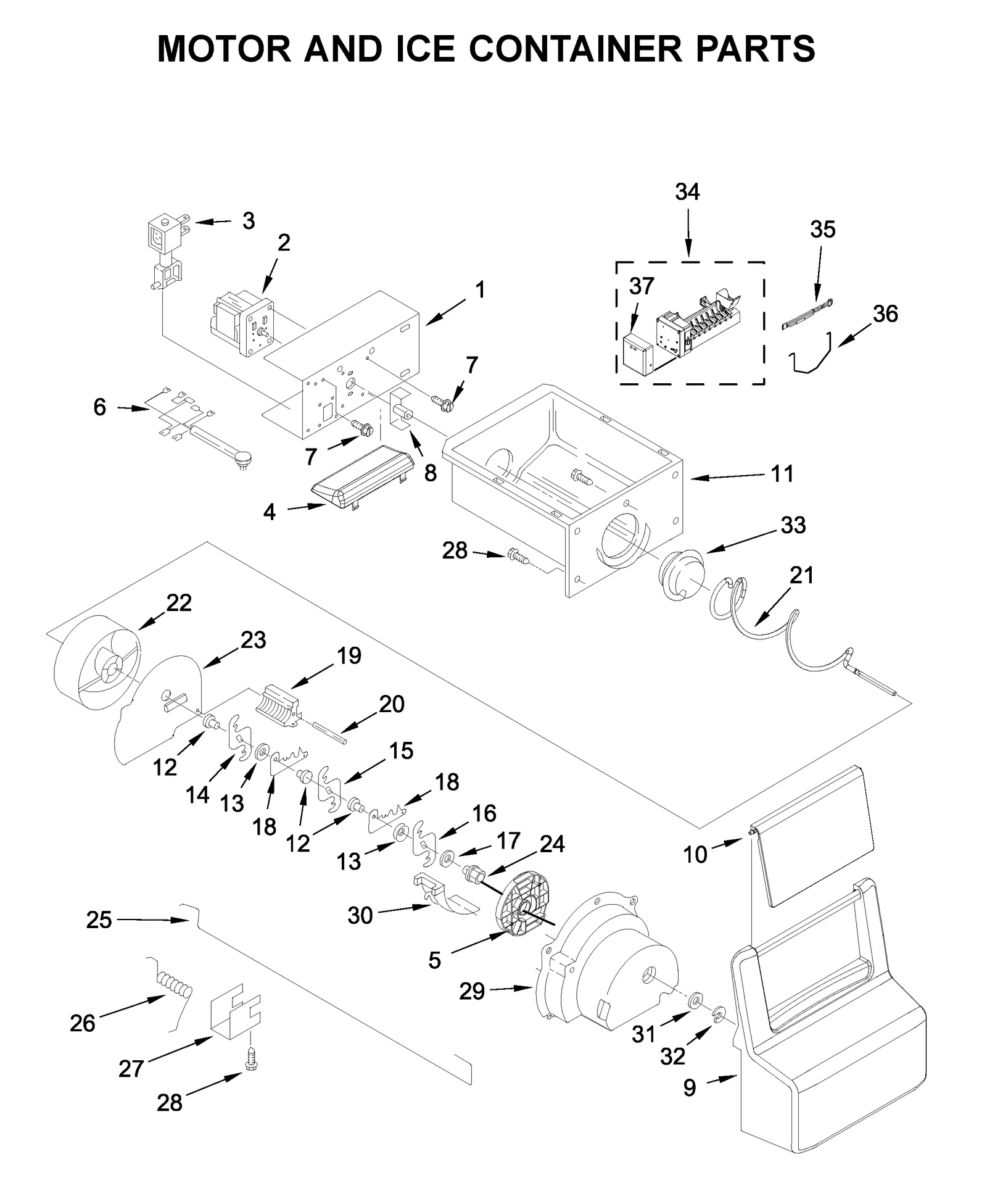 MOTOR AND ICE CONTAINER PARTS