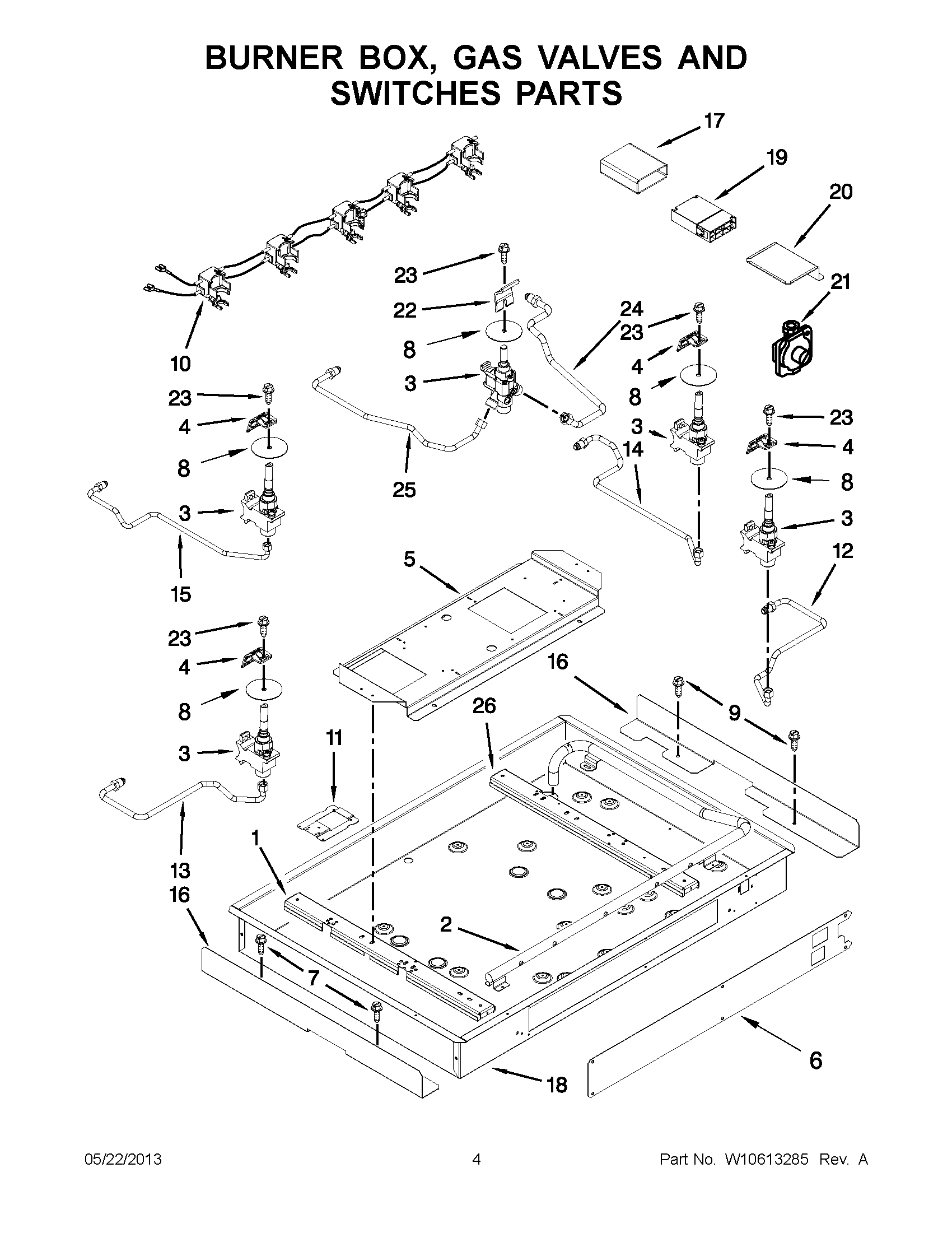 02 - BURNER BOX, GAS VALVES AND SWITCHES PARTS
