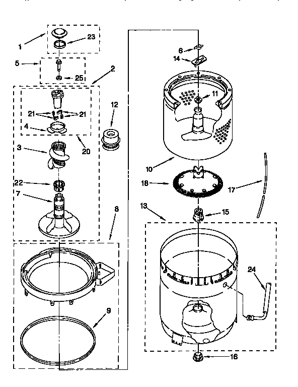 AGITATOR, BASKET AND TUB