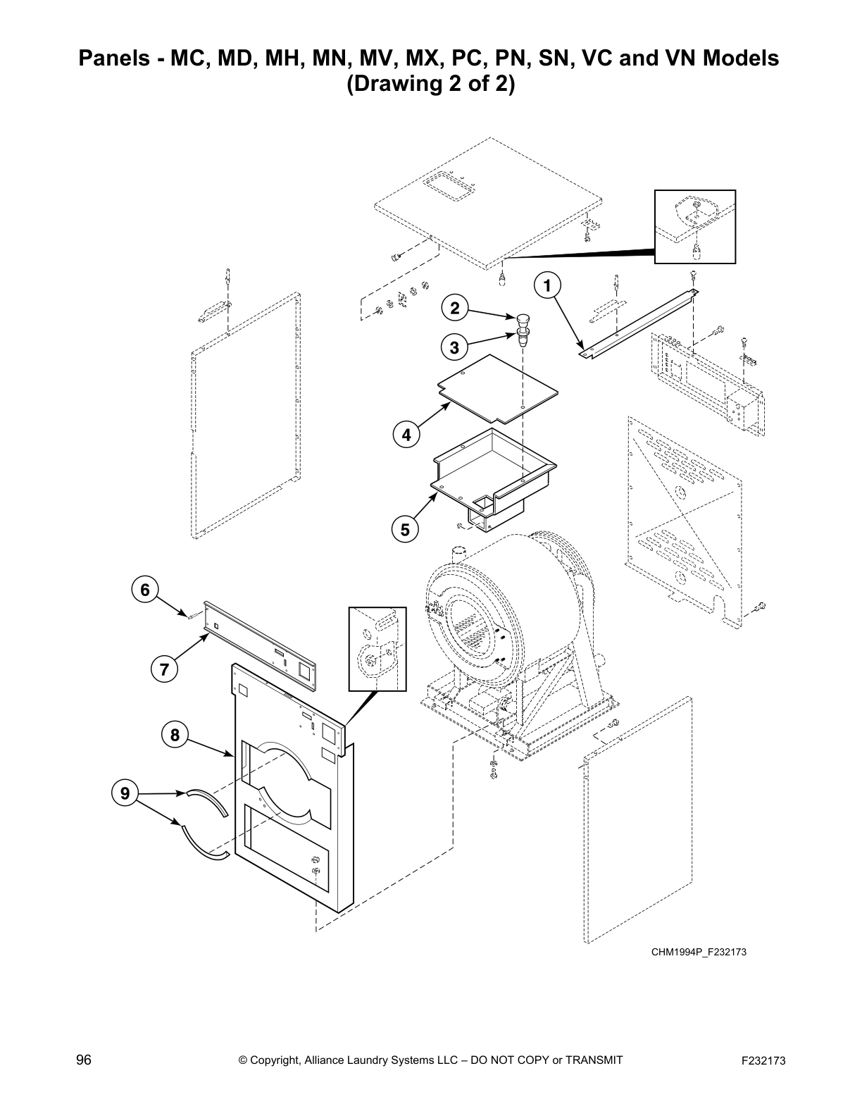 Panels - MC, MD, MH, MN, MV, MX, PC, PN, SN, VC and VN Models 
(Drawing 2 of 2)