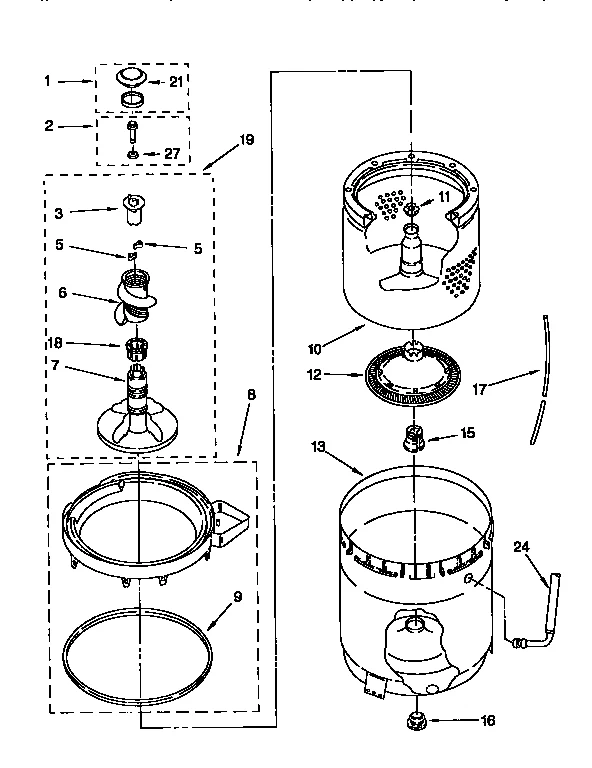 AGITATOR, BASKET AND TUB