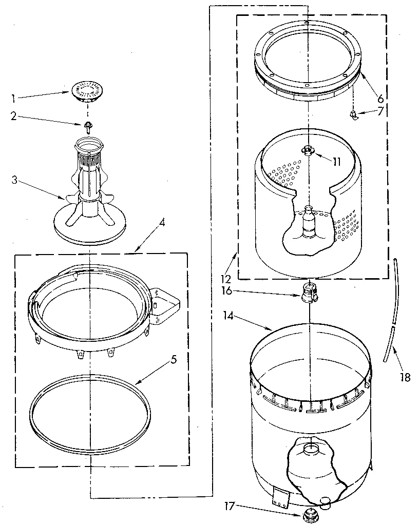 AGITATOR, BASKET AND TUB