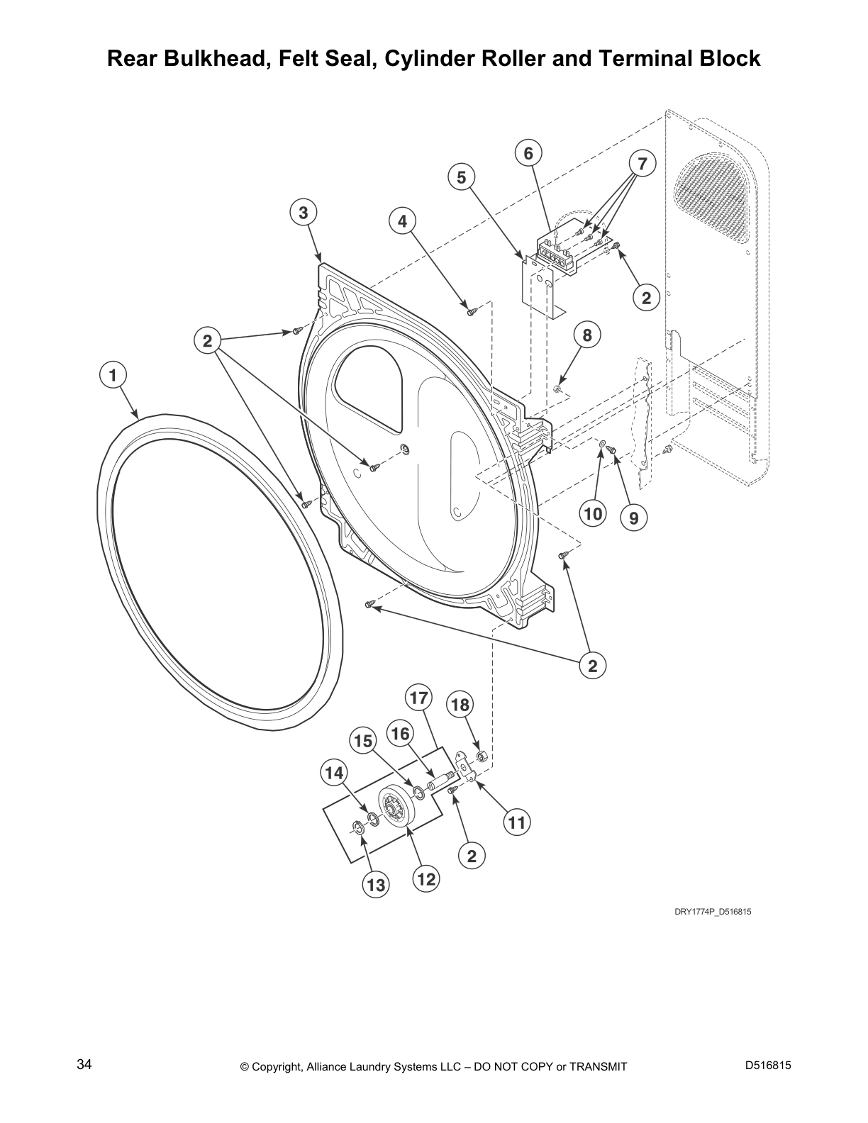 Rear Bulkhead, Felt Seal, Cylinder Roller and Terminal Block